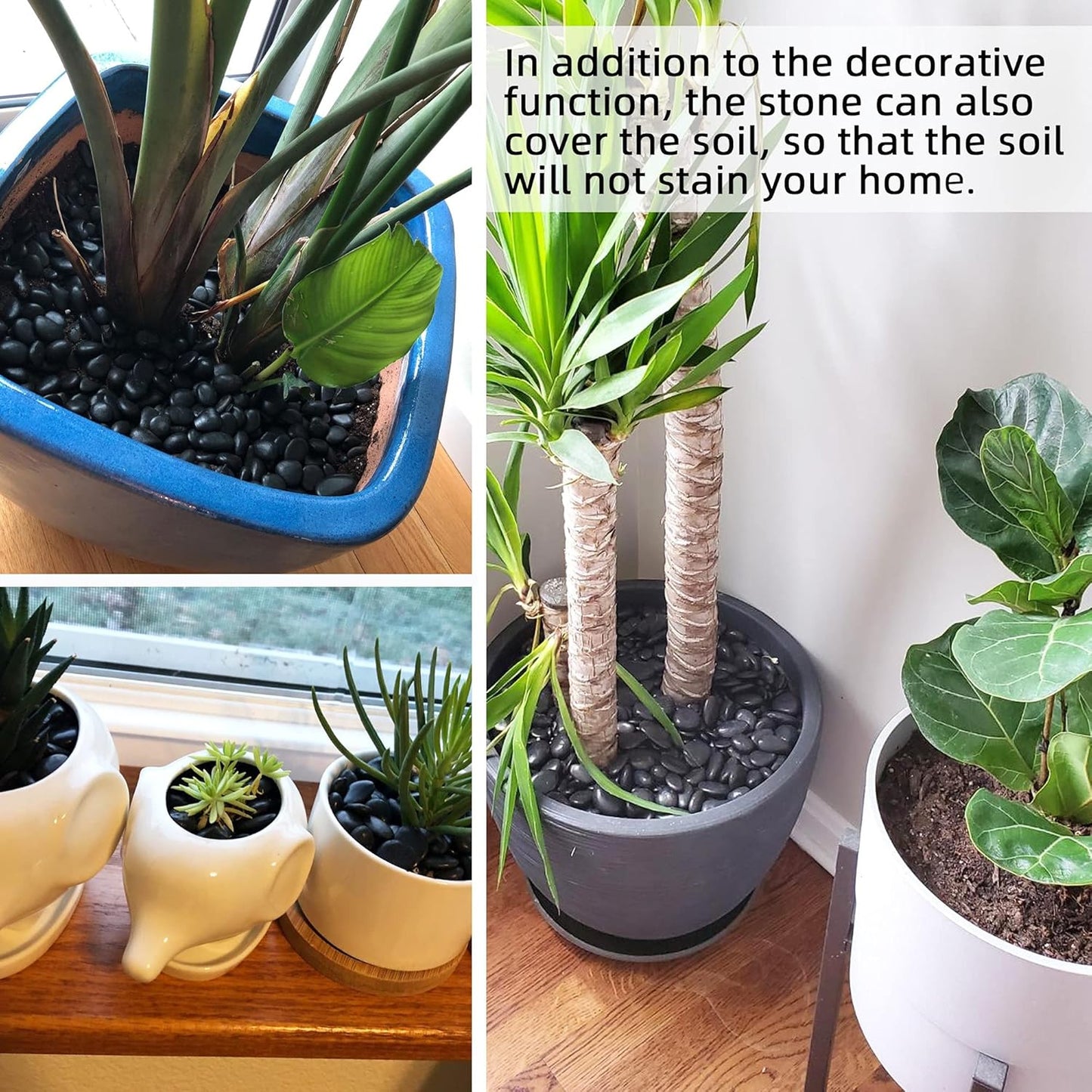 Black Pebbles for Plants 7lb Bulk Bag Aquarium Gravel 0.5"- 1" Decorative Polished Fish Tank Stone River Rocks