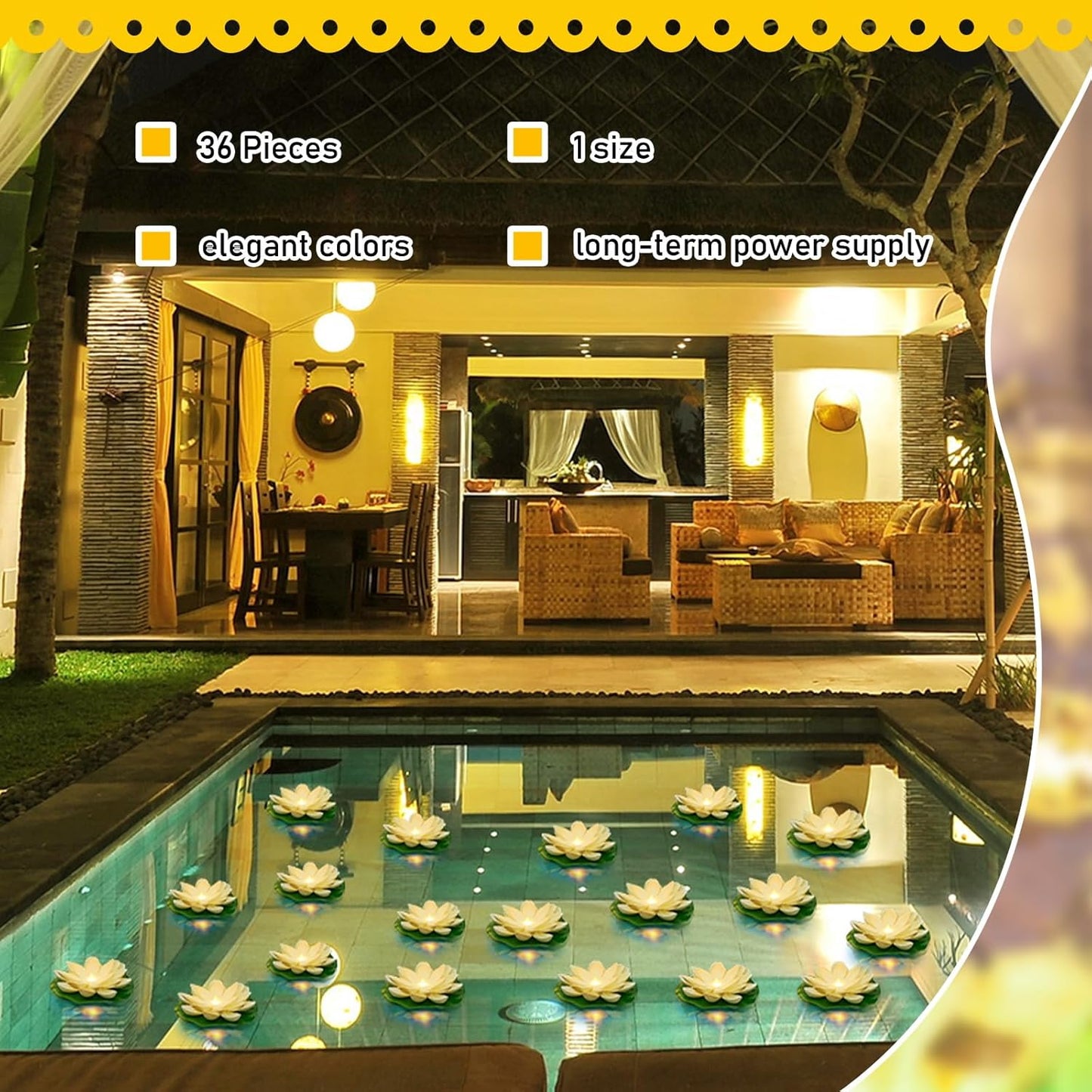 Liliful 36 Pcs Diwali Lotus Decoration Floating Lights Lotus Artificial Floating Flowers for Pool with LED Lights Battery Operated for Indian Puja Ganesh chaturthi Diwali(5.91 Inch,White)