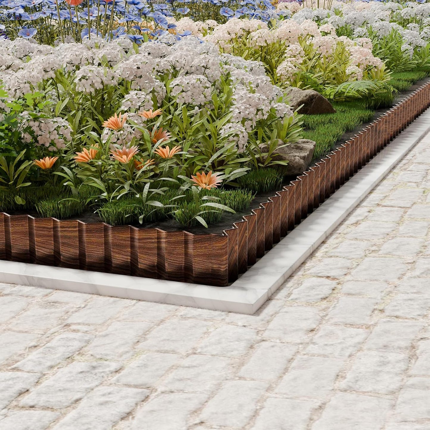 SnugNiture Corrugated Metal Garden Edging 4" x 60', Sturdy Lawn Landscape Edging Border, Fence for Garden, Flower Bed and Yard (Brown)