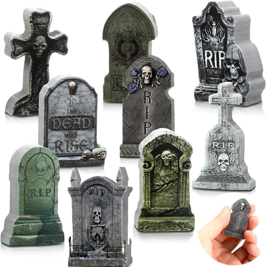 Kathfly 9 Pieces Halloween Miniature Tombstones Mini Village Tombstones Halloween Figurines Miniature Spooky Town for DIY Crafts Outdoor Home Garden Decor