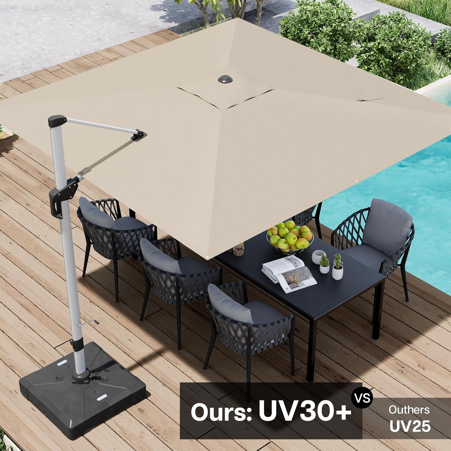 Patio Umbrella, 10FT Outdoor Cantilever Umbrella with 360-degree Rotation for Garden, Deck, Backyard, Pool and Beach, Beige