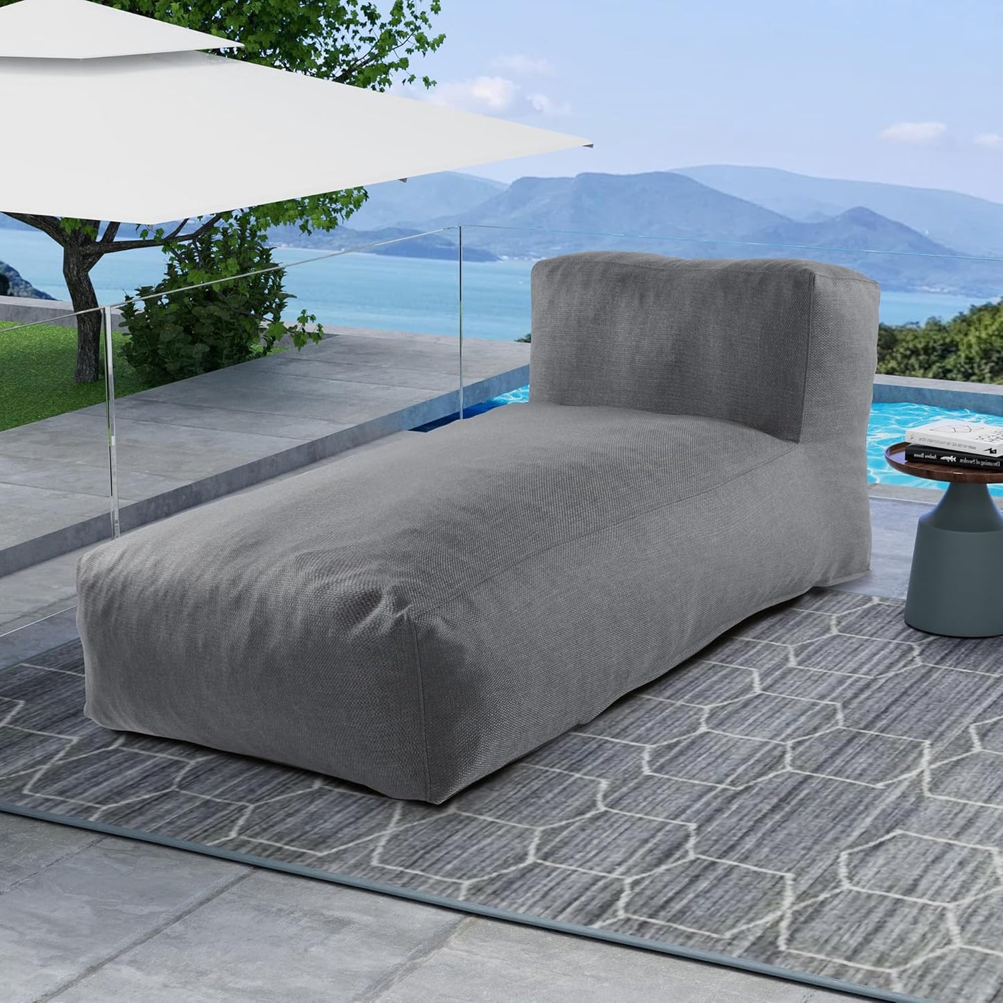 Outdoor Bean Bag Lounger Chair, Big Comfy Outdoor Daybed for Sunbathing and Tanning - Water-Resistant Patio Chaise and Pool Sun Lounger Furniture for Beach Deck (Charcoal Grey)