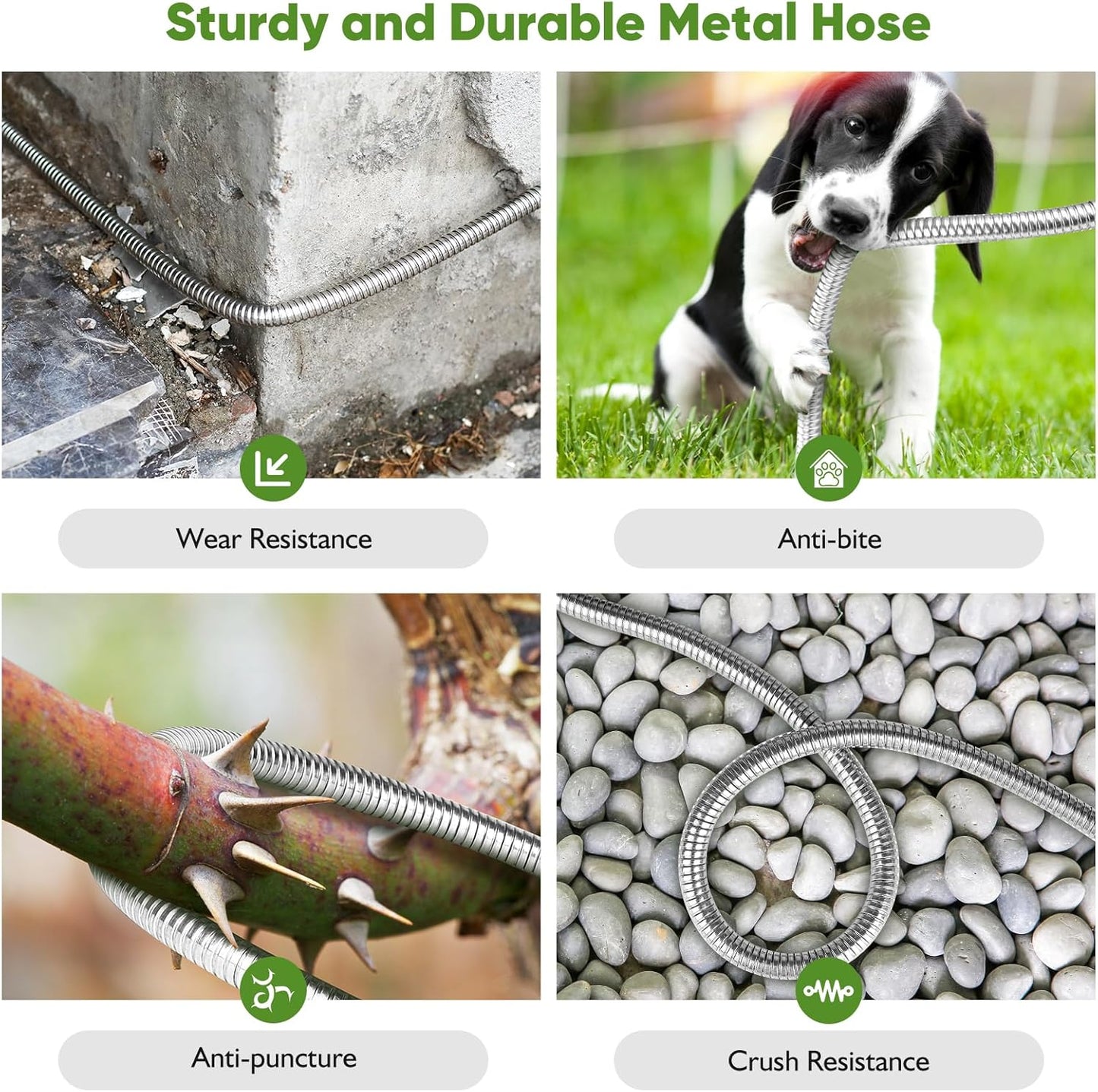 Garden Hose Metal 25FT, Stainless Steel Heavy Duty Water Hose With 10 Function Nozzle, No-Kink, Tough & Flexible, Sturdy and Lightweight, Rust Proof for Yard, Outdoor, RV