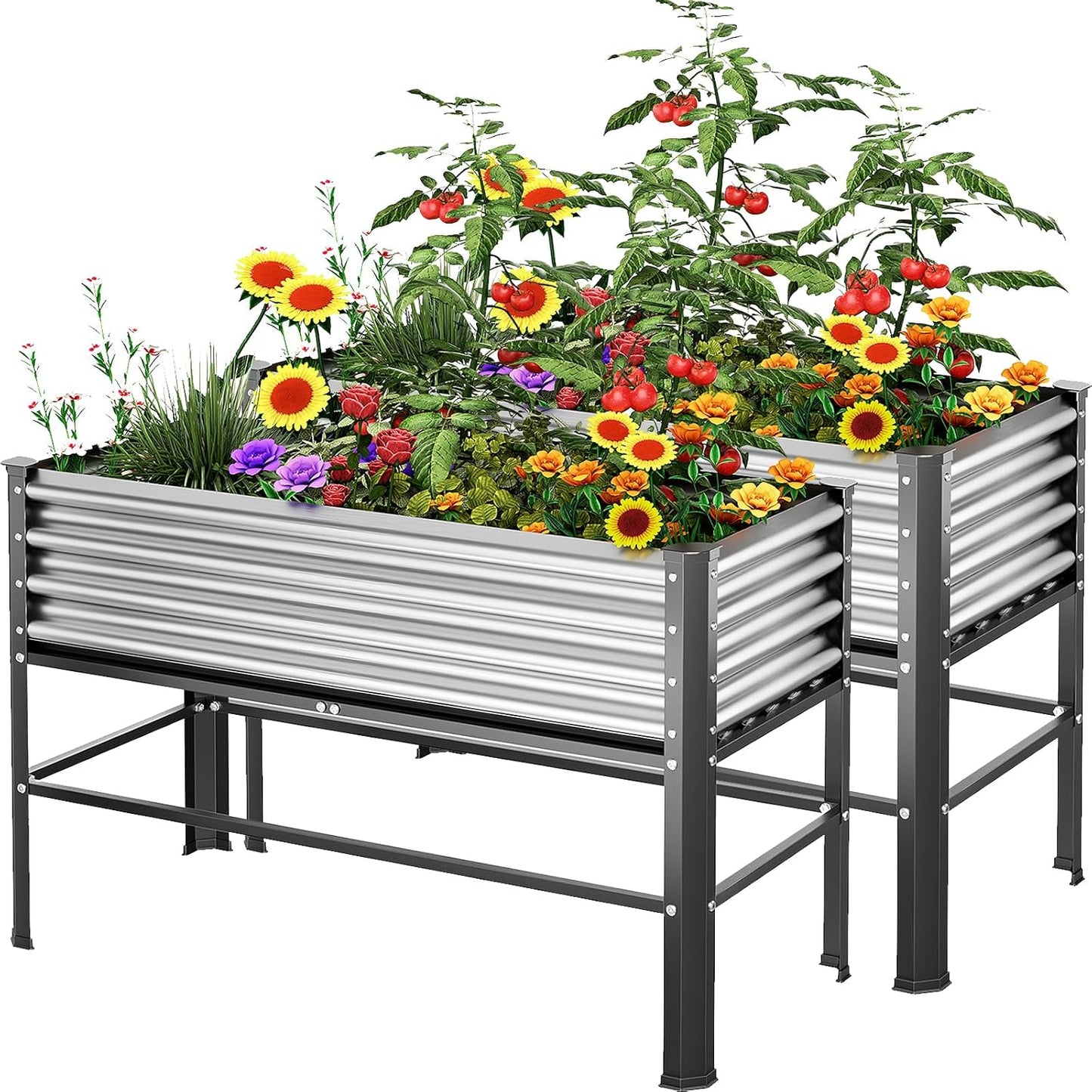Doniks 2PCS Raised Garden Bed with Legs, 48×24×32in Large Outdoor Metal Galvanized Garden Planting Box, 600lb Capacity for Vegetables Lawn Green Flowers, Fruits, Terrace