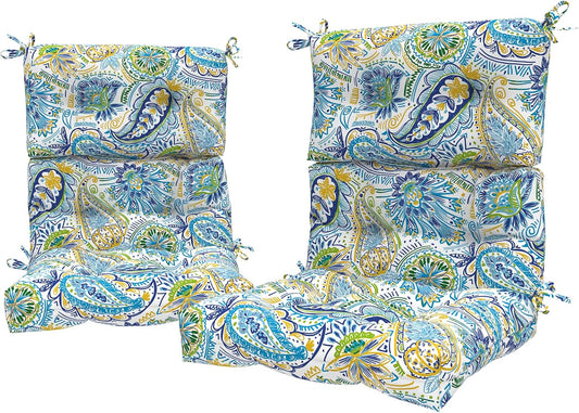 LVTXIII 2 Pack Outdoor/Indoor High Back Chair Cushions, Deep Seat Patio Seat and Back Cushion Set, Stuffed High Rebound Foam Rocking Chair Cushions, 44”x22”x4”, Paisley Blue