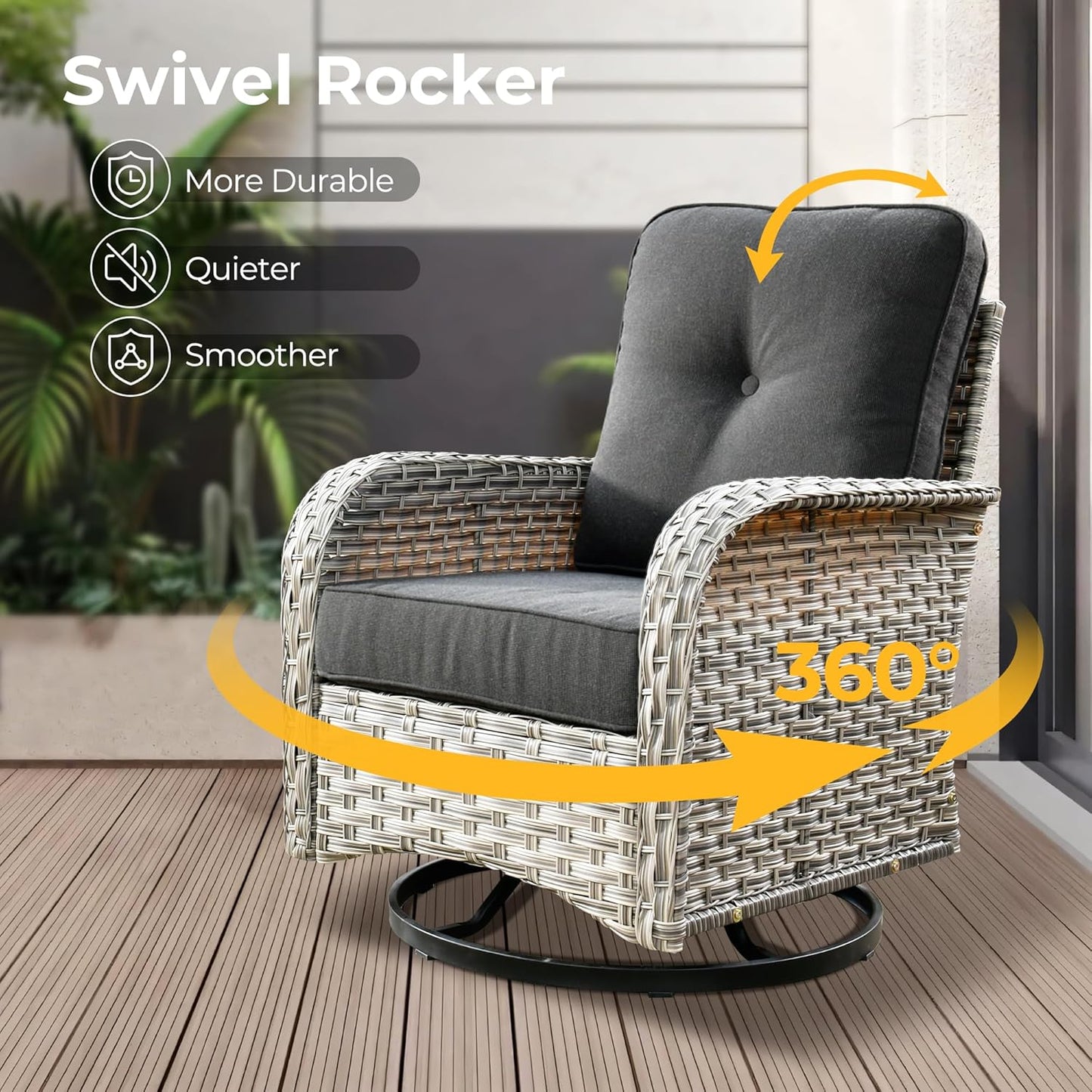 HOOOWOOO Outdoor Sectional Patio Furniture Set,8 Pieces Wicker Conversation Sets,Extra Deep Out Door Sofa Outside Furniture Couch with Swivel Chairs Ottoman,Black