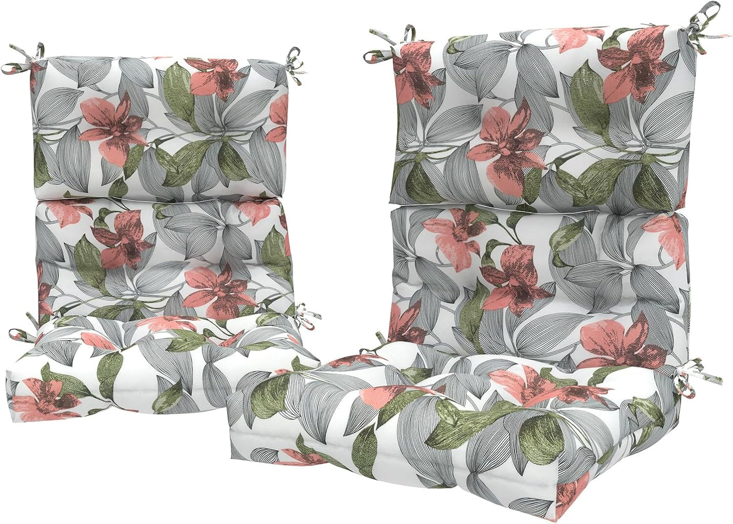 LVTXIII Outdoor Seat/Back Chair Cushion Patio Tufted High Back Cushion, Seasonal Replacement Rocking Chair Cushion with Ties (22” W x 20D”, Set of 2, Clemens Noir Pink)