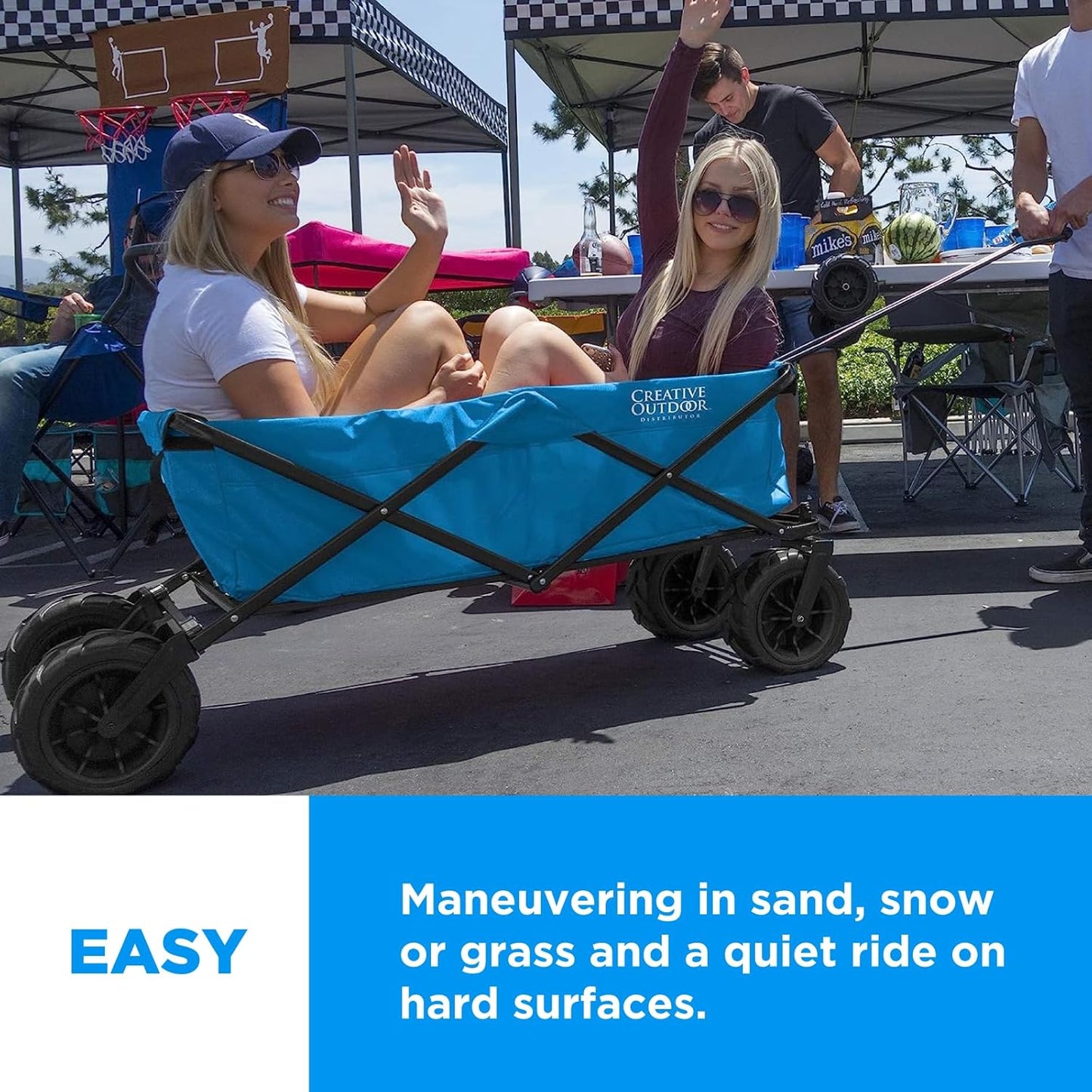 Creative Outdoor Push Pull Stroller Wagon for Kids, 250lbs Weight Capacity, XXXL Monster Series, Collapsible Giant All-Terrain Folding Cart, Beach, Park, Camping, Garden & Tailgate (Blue)