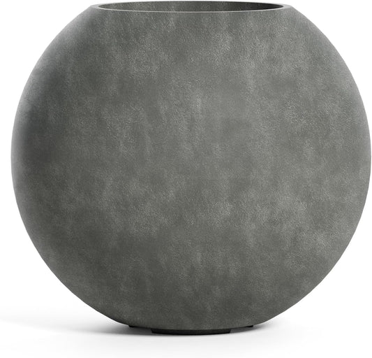 Orbo Large Planter – Fiberglass Indoor/Outdoor and Weather-Resistant Globe Planter (Grey Stone, 35.4" D x 31.3" H)
