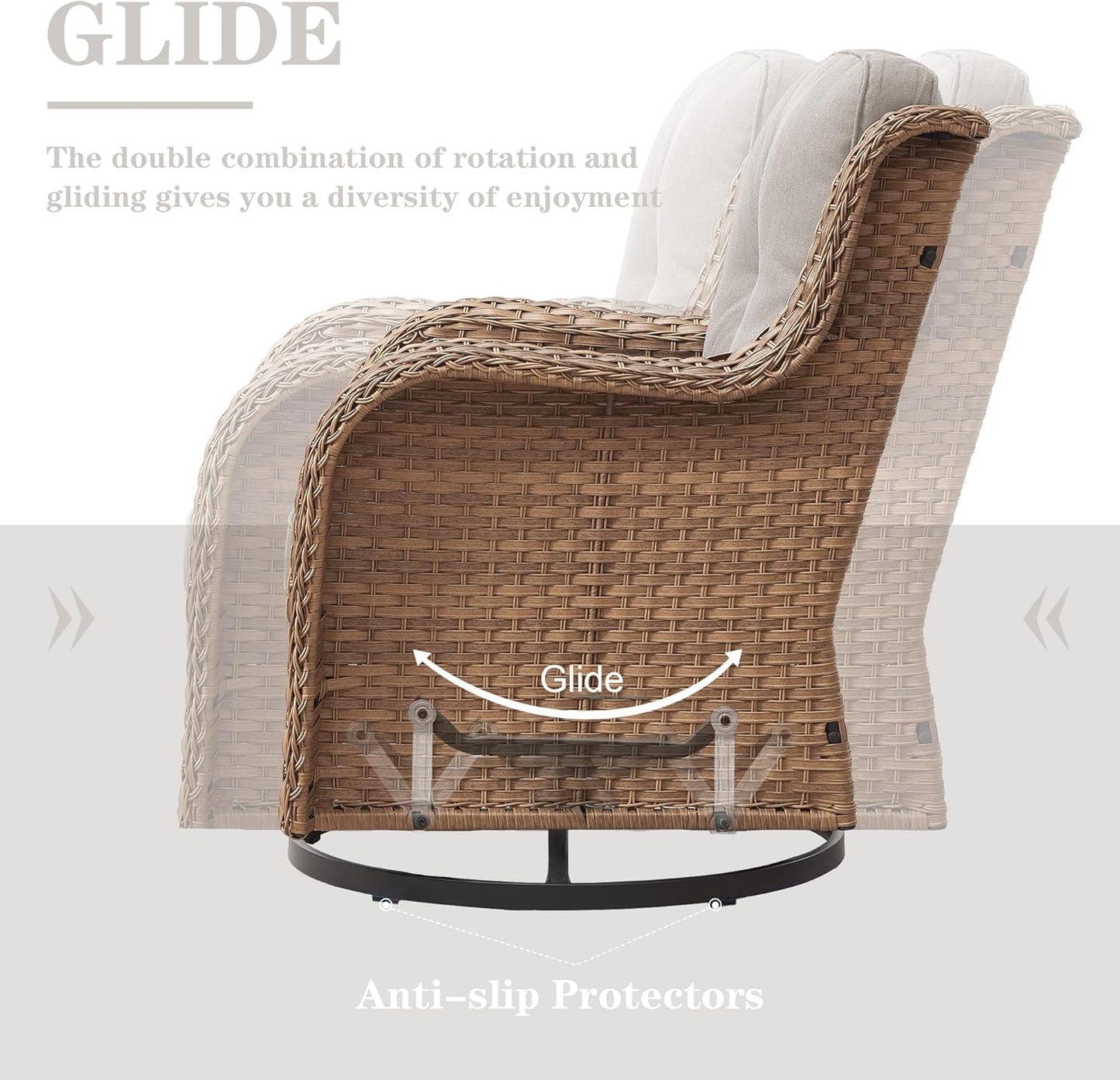 5 Pieces Patio Furniture Sets Wicker Outdoor Furniture, Rattan Patio Swivel Glider Chairs with 2 Ottoman and Glass Side Table, Yellow Wicker