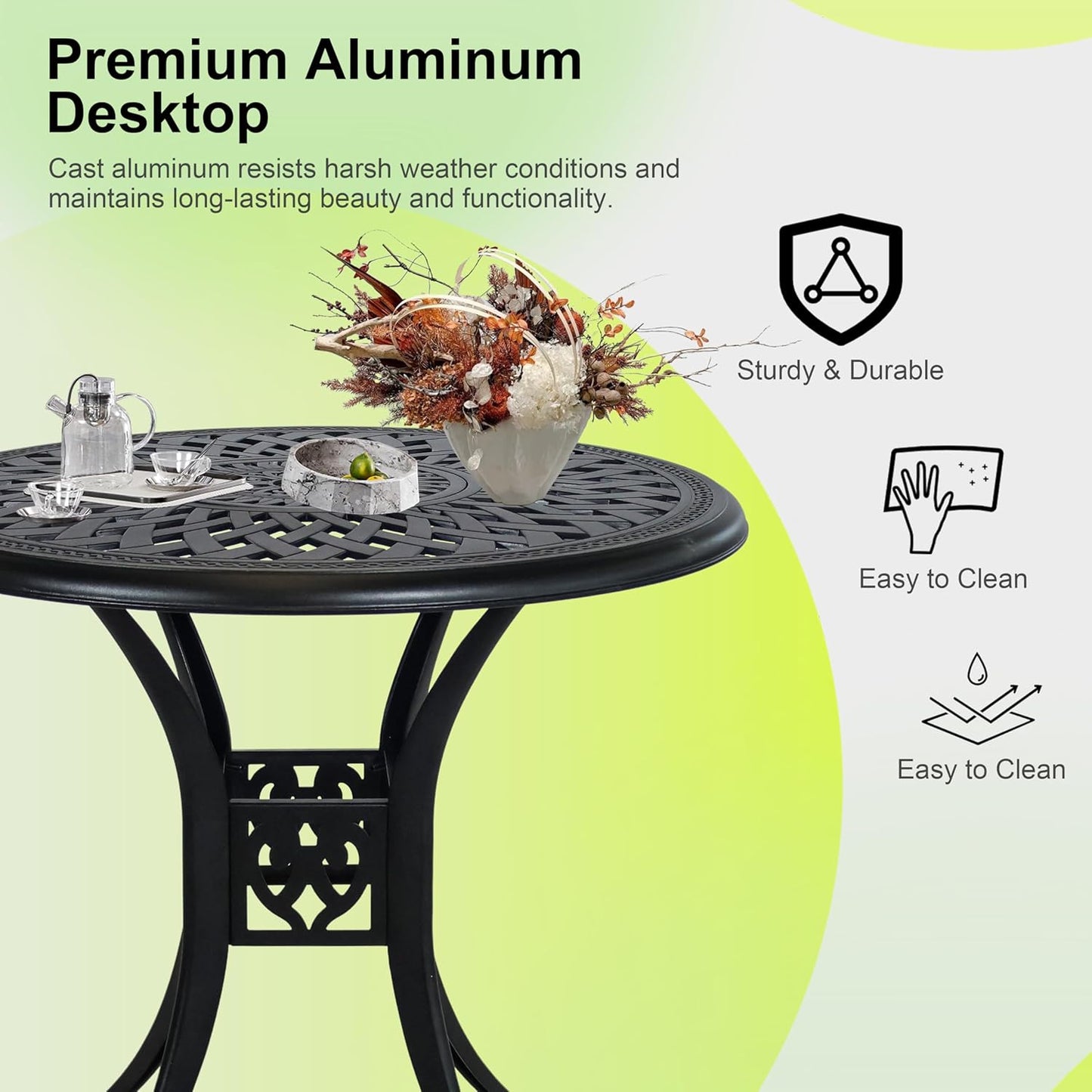 30.3" Patio Bistro Table Cast Aluminum Patio Table,Metal Patio Dining Table with Umbrella Hole,All Weather Outdoor Bistro Dining Table for Backyard, Garden, Balcony, Bronze