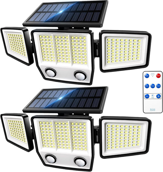 Solar Motion Sensor Outdoor Lights Waterproof - 3000LM 3 Modes Security Lights Outdoor 270° Illumination IP65 LED Flood Wall Light for Garden Yard Patio Pathway (2Pack+Remote Control)