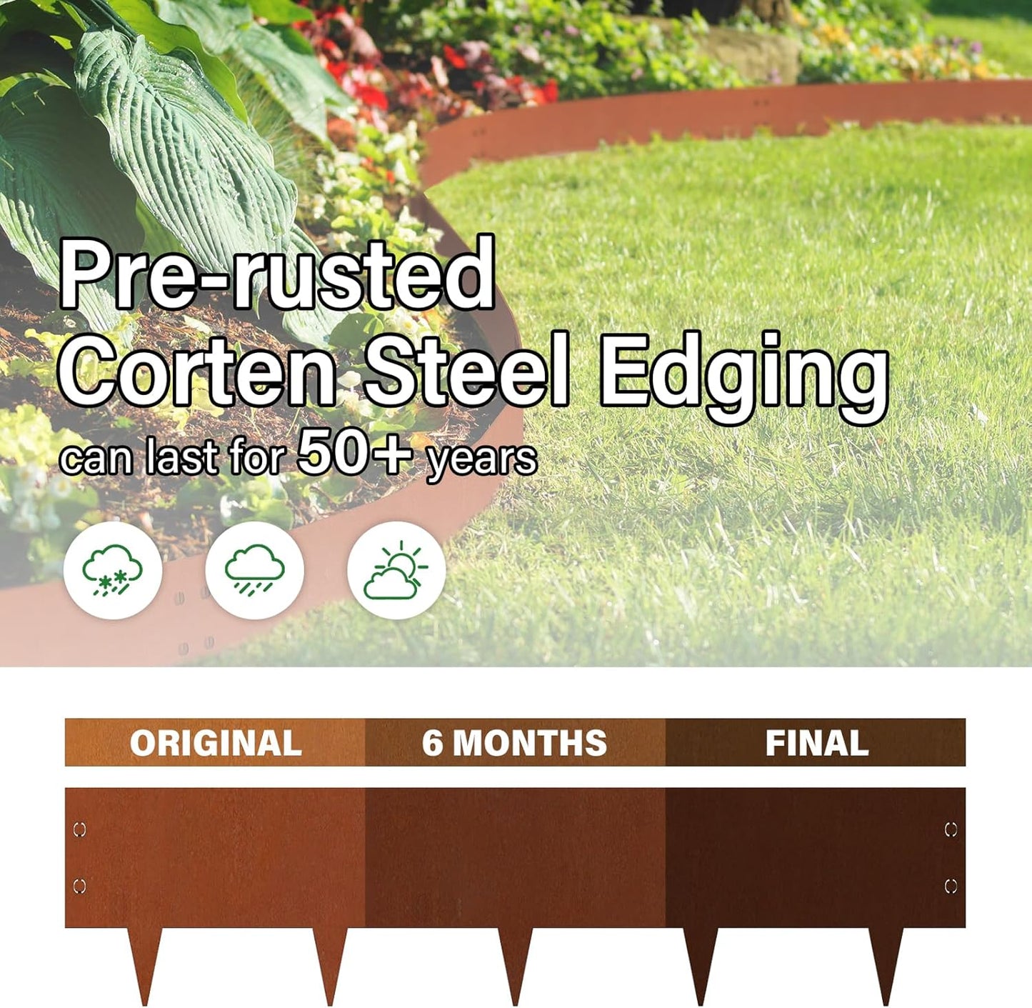 Co-rten Steel Landscape Edging 10" H x 40" L, 6 Pack Heavy Duty Metal Garden Edging, 20Ft Pre-Rustyed Steel Edging, Bendable Metal Edging for Landscaping, Yard, Tree, Flower Bed