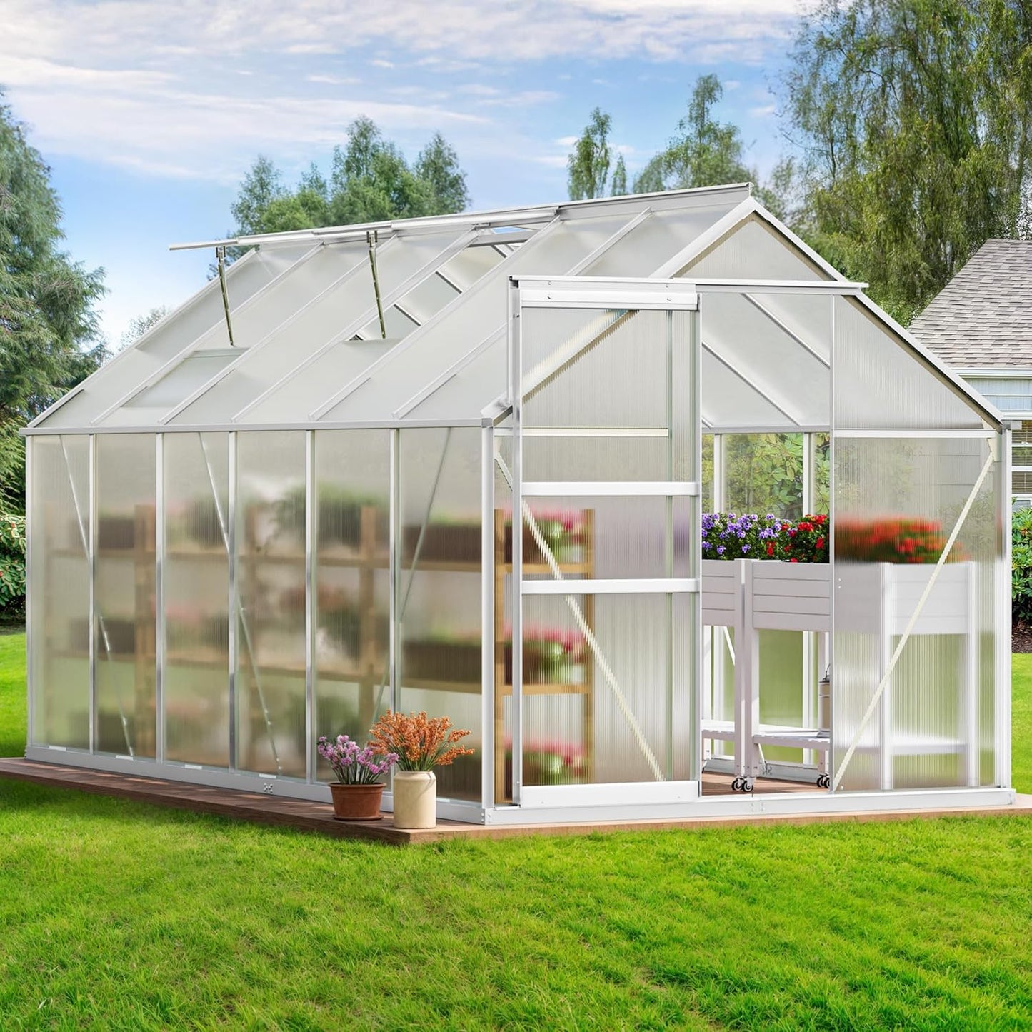 YITAHOME 12x6FT Polycarbonate Greenhouse Large Heavy Duty Green Houses Outdoor Aluminum Greenhouses with Sliding Doors Vent Window Walk-in Greenhouse for Garden Backyard, Silver