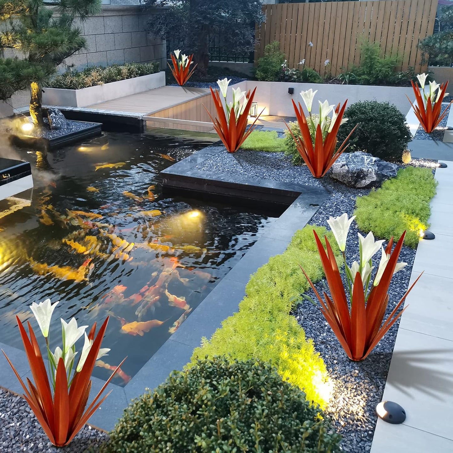 Homight Metal Agave Plant Outdoor Decoration Outdoor Garden Decoration Lily Mexican Yard Art Plant Garden Agave Lily Decorative Garden Gift… (3 Big White Lilies)