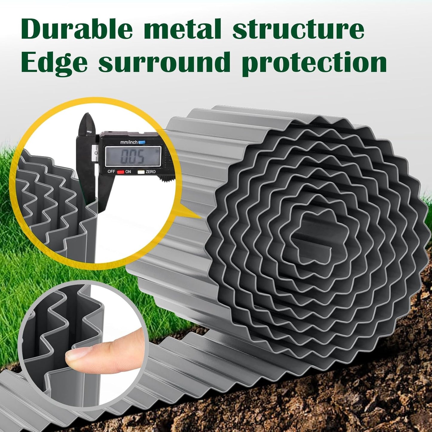 LAVEVE Corrugated Metal Garden Edging 4" x 10Ft, Landscape Edging Border for Lawn, Flower Bed, Garden Fence, Paver Edging (Light Gray)