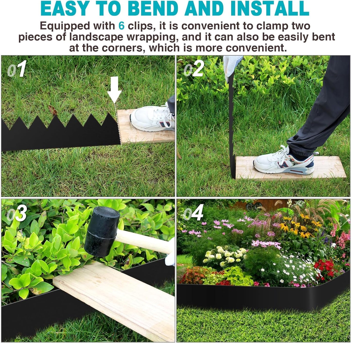 40" LX10 H Metal Landscape Edging, Heavy Duty Galvanized Steel Garden Edging,6 Pack Steel Landscape Edging with 7 Clips for Lawn, Flower Bed, Yard (Black)