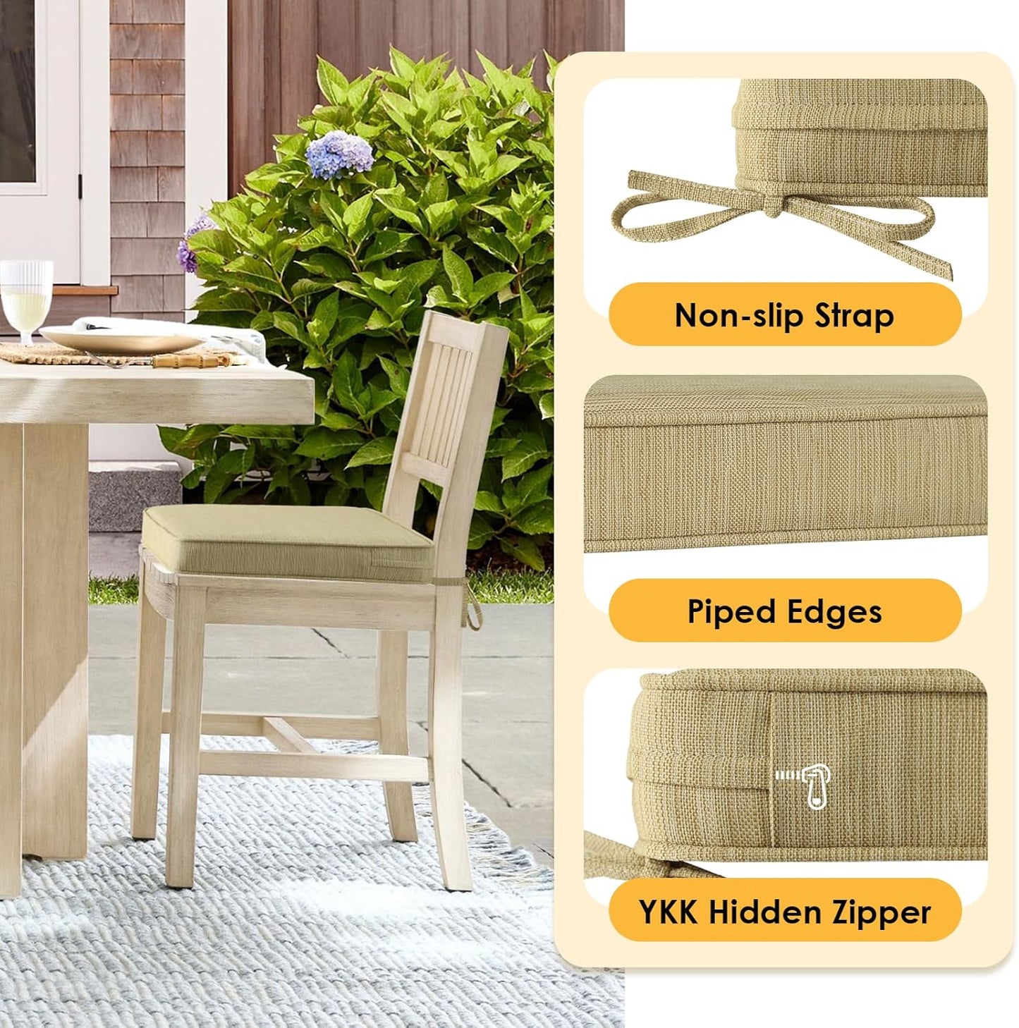 Outdoor Square Corner Seat Cushion, 18.5"x16"x3", Set of 4, Non Slip Seat Cushion Pads with Removable Cover for Patio Furniture, Garden Yard Lawn, Warm Taupe