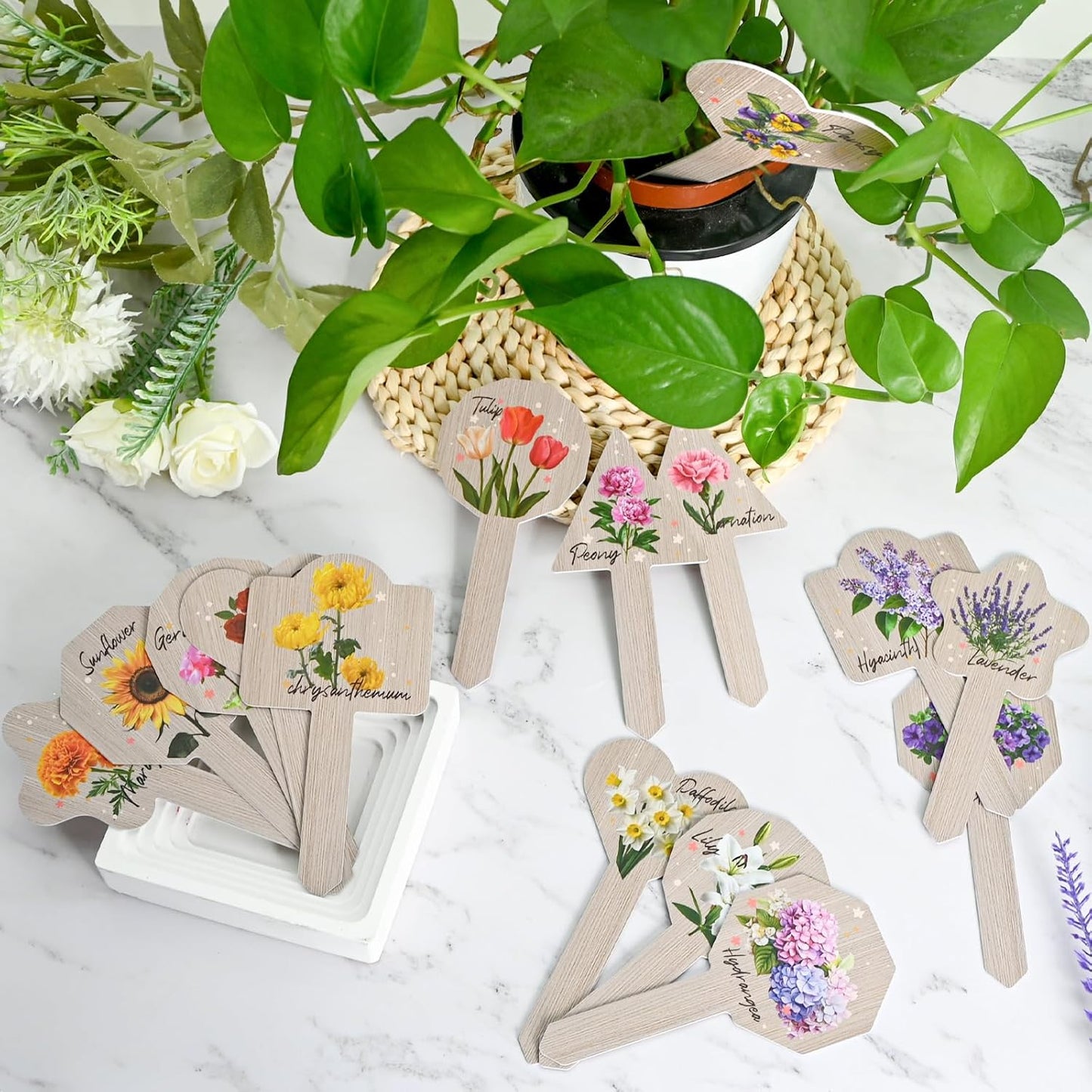 Plant Label Signs- 15PACK Flower Plant Markers, Herb Plant Tags for Outdoor Garden Waterproof, Gardening Supplies with Names, Indoor Patio Tags for Greenhouse Flowers Greenery Seedling