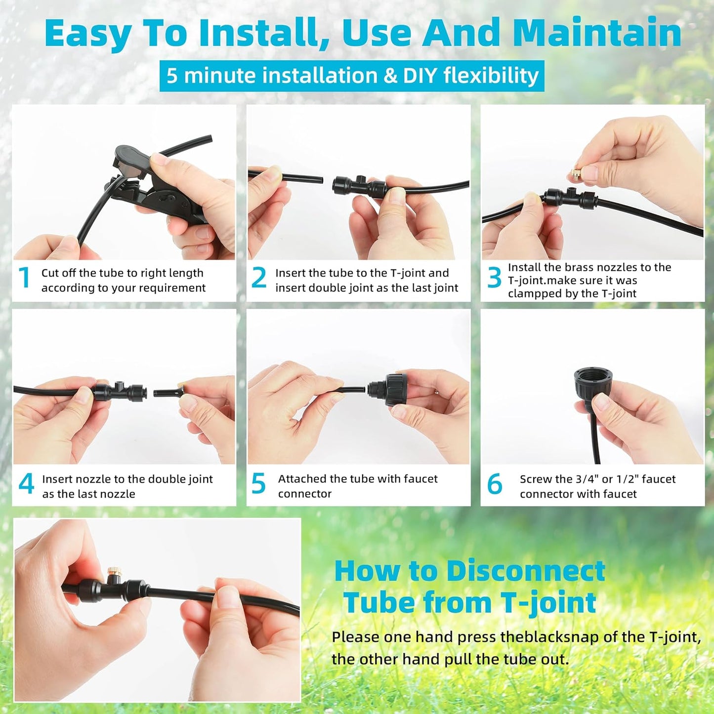 50FT Misters for Outside Patio Outdoor Misting System with Water Filter Automatic Cooling Patio Greenhouse Fan BBQ Pool Mist Kit for Irrigation Garden Durable All-Weather 1/4" Tubing