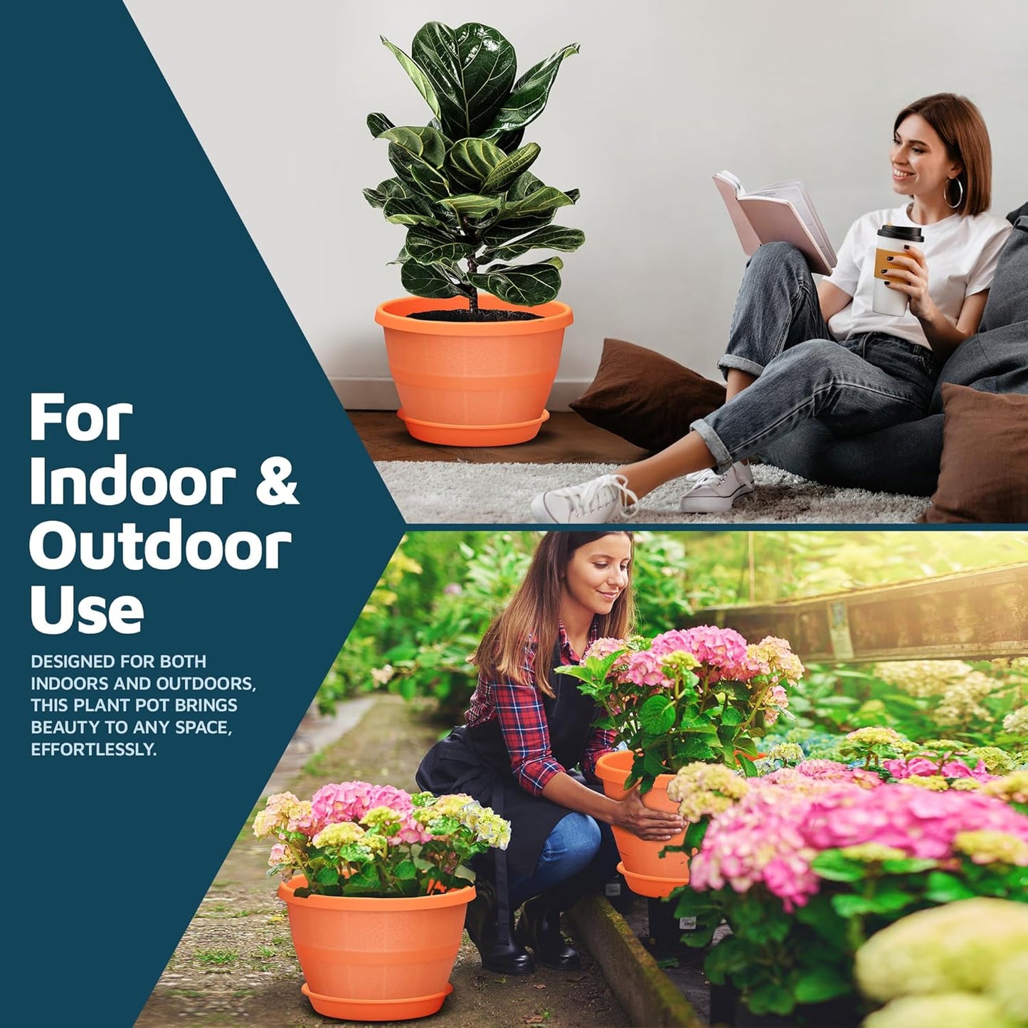 10-Inch Whiskey Barrel Planters Outdoor Pack of 25 - Durable Plastic Plant Pots for Indoor & Outdoor Use with Drainage & Saucer, Lightweight Rustic Barrel Planters for Flowers, Herbs & Small Plants