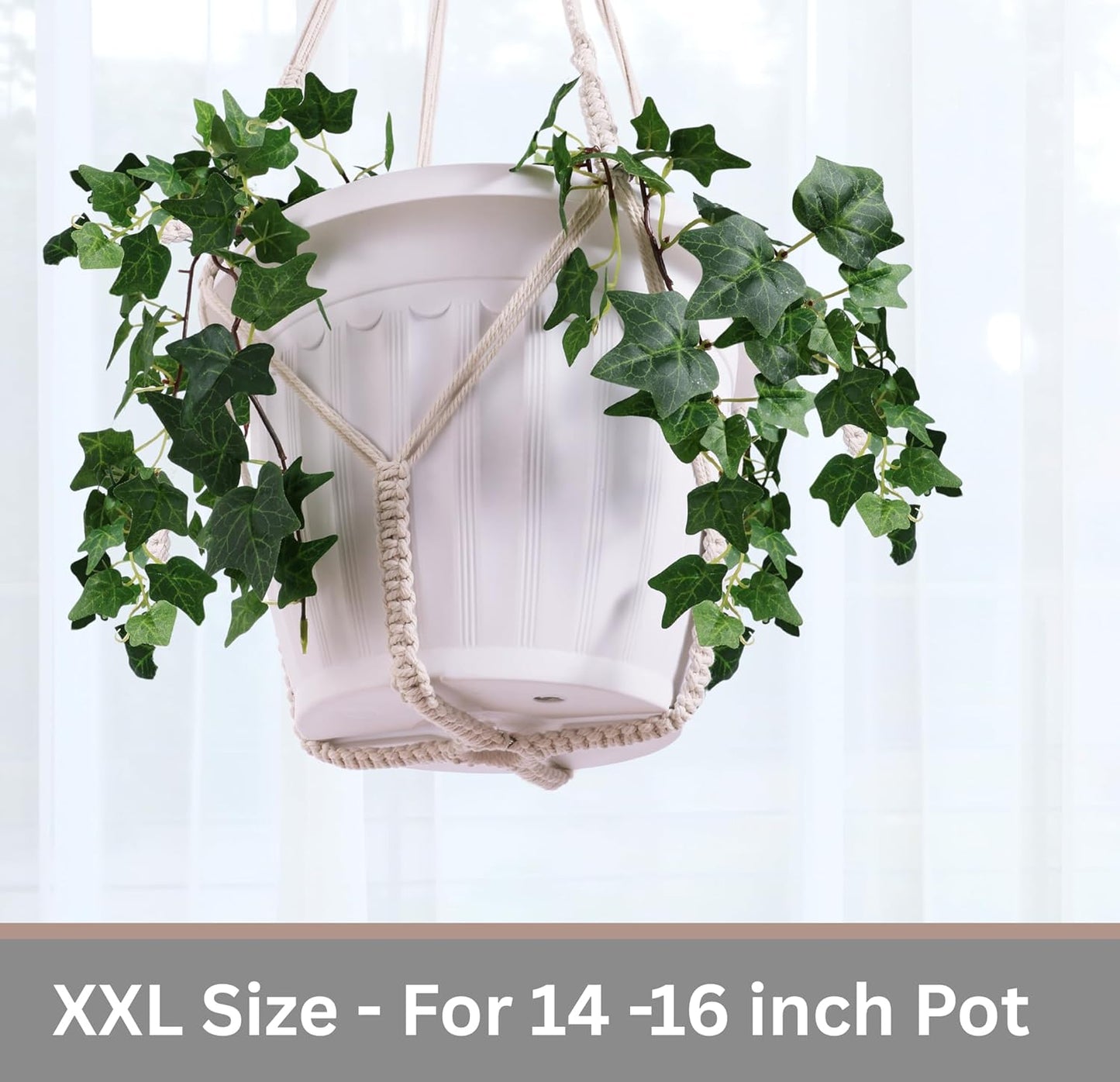 Giant XXL 55 Inches Macrame Planter Hanger Large for 15 inch Pot + Swag Hook | Extra Large Hanging Planter for Indoor Plants | No Pot/Plant Included (XXL Jute)