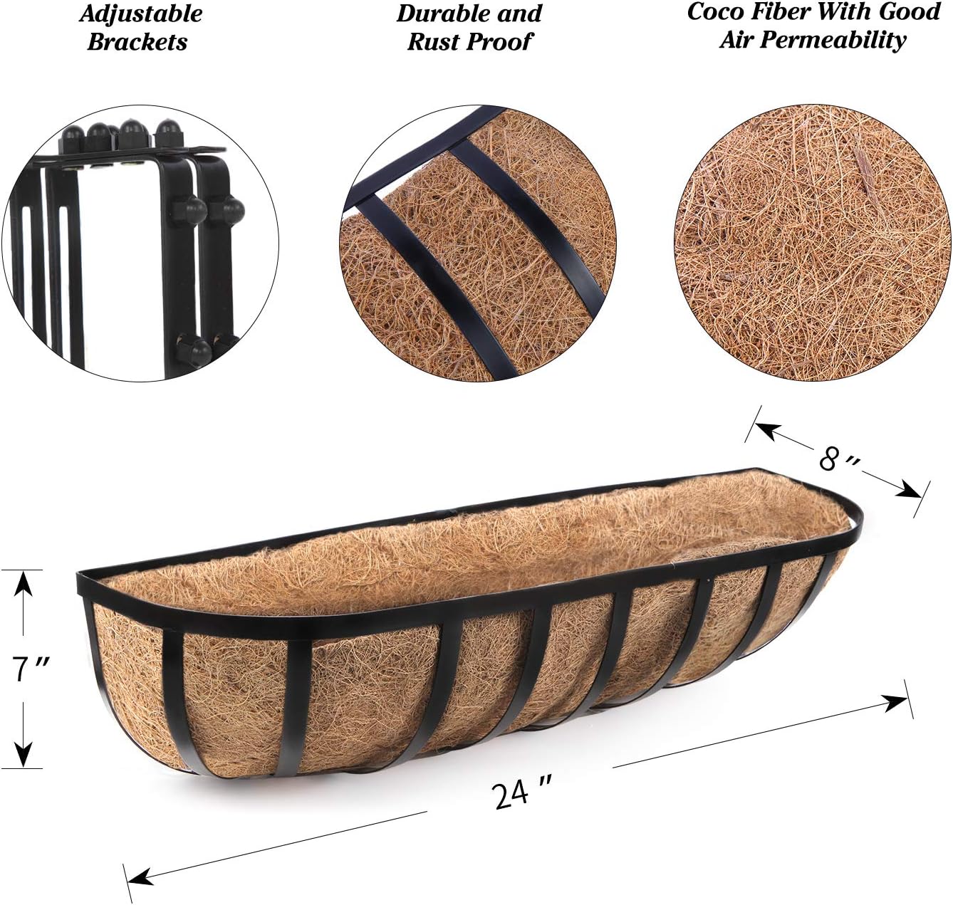 Railing Planter Window Box Deck Balcony Rail Planter 24 Inch for Porch Fence Patio Outdoor 4 Pack