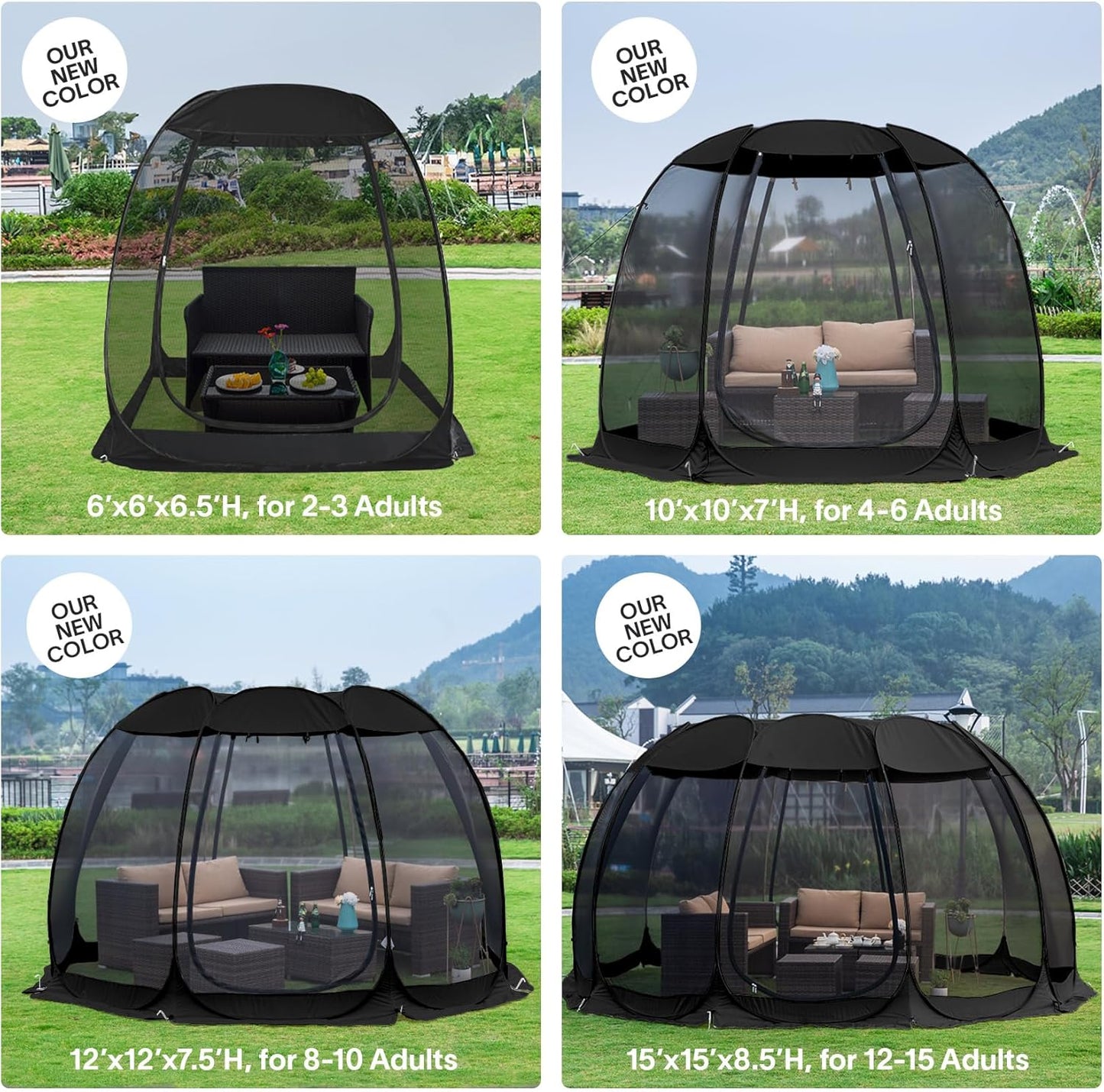 Alvantor Screen House Gazebo, 6-10-15 Person Pop Up Igloo Screened Canopy Tent with Mosquito Netting Sides, Instant UV Resistant Sun Shelter for Garden, Patio, Backyard