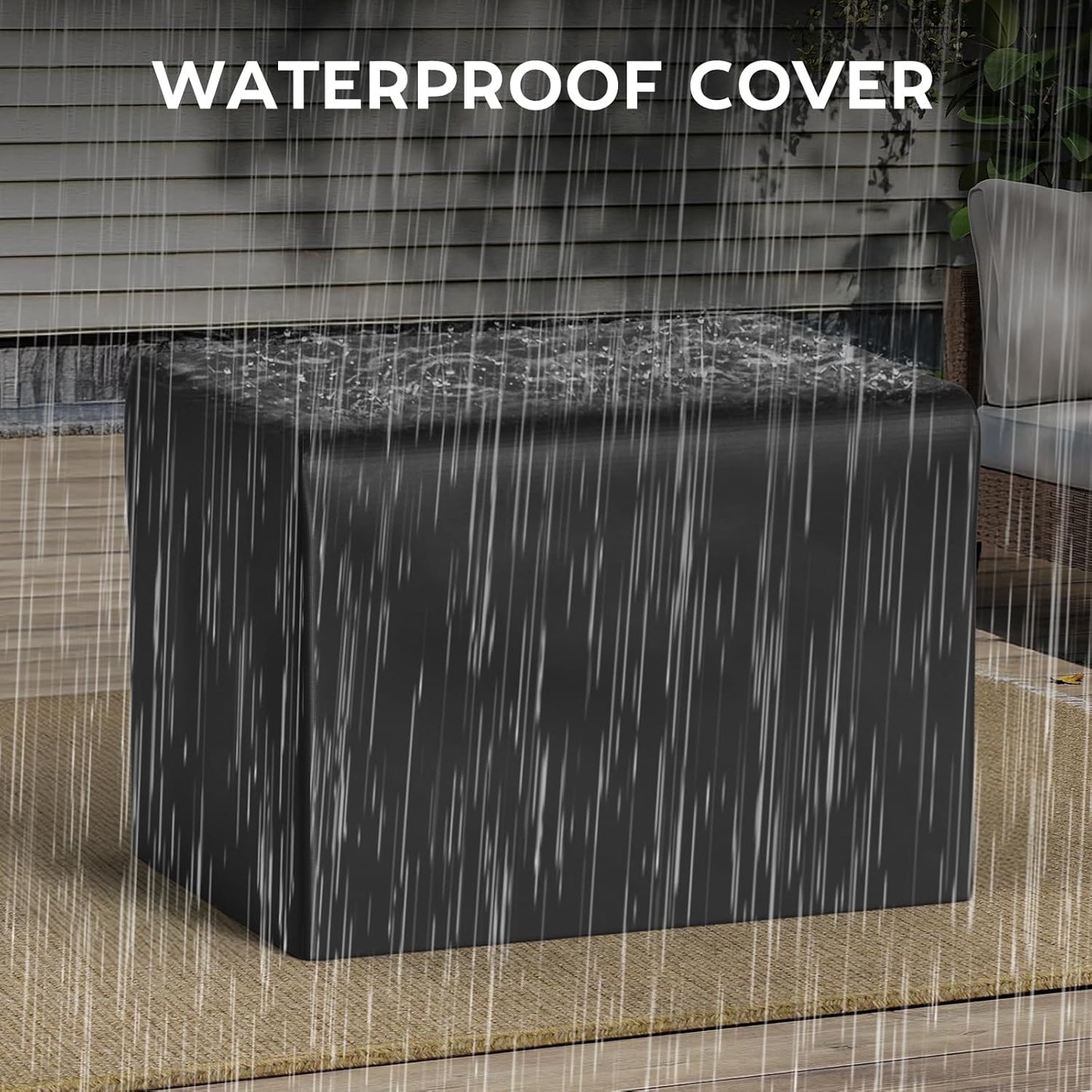 Propane Fire Pit Table Outdoor, 44" 60000BTU Auto-Ignition Fire Pits Table with Wind Guard Square Large Wicker Propane Firepits for Porch Garden(Grey,CSA Certified)