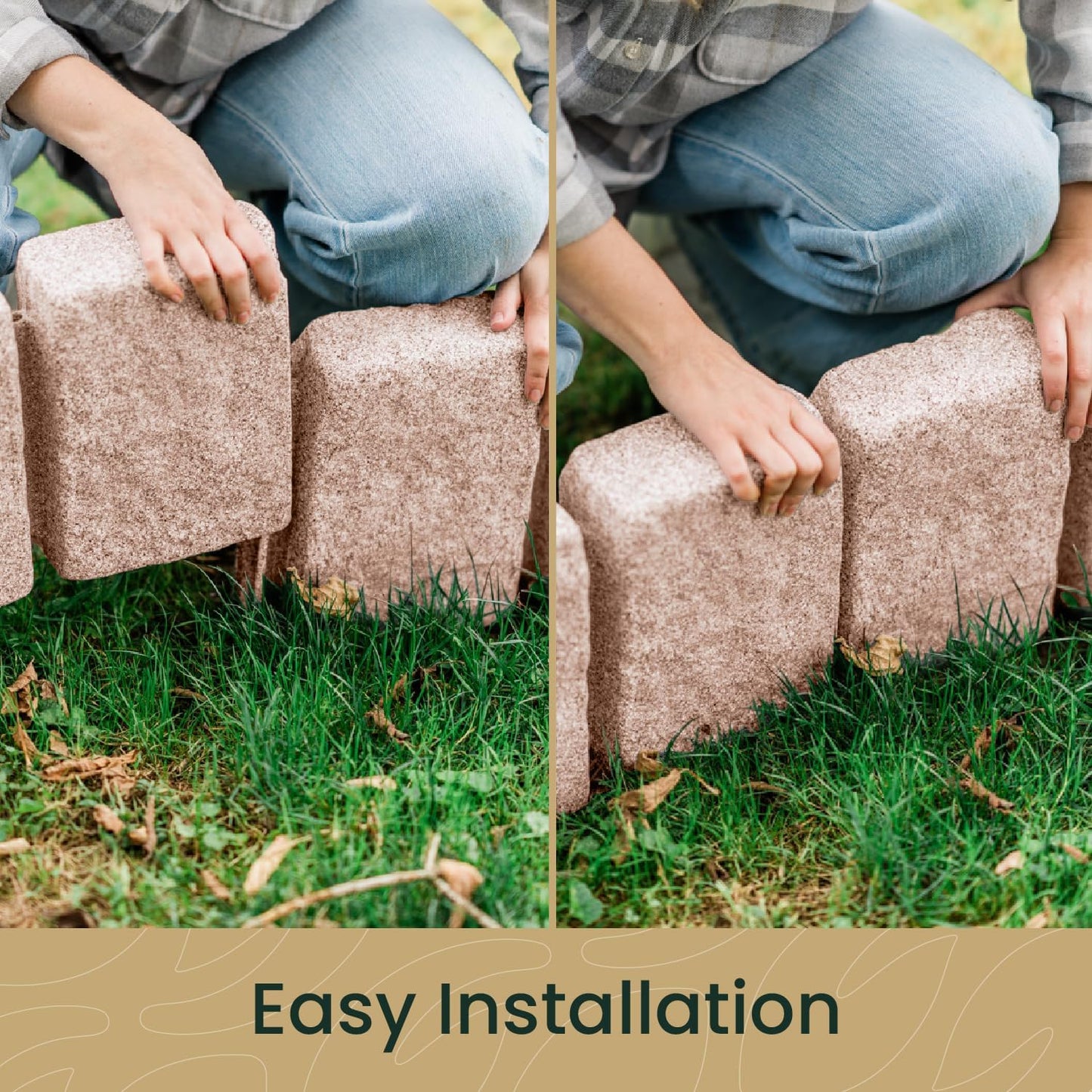 Beuta Landscape Edging | Garden Edging Border | Faux Stone Block XL for Lawn Edging, Flower Beds & Yard Edging – 1 Pack | Each Section Has 6 Blocks 48" L x 4" W x 9.5" H | 3 Spikes | Sandstone