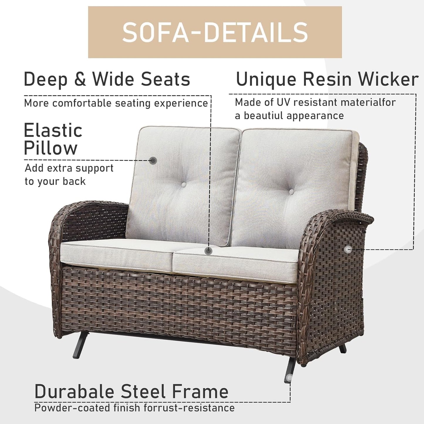 HUMMUH Patio Furniture 7-Piece PE Wicker Outdoor Conversation Set,All-Weather Swivel and Rocking Chairs,Glider Loveseat,Coffee Tables for Backyard,Poolside,Deck