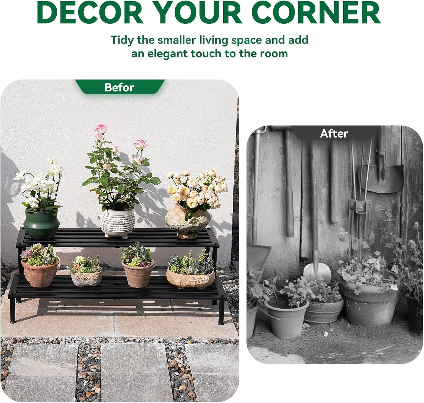 Metal Plant Stand, Rust-proof Aluminum Display Rack, Plants Display Stands Decoration Racks for Living Room Garden Balcony Patio (Black, 31.5Inch Tall)