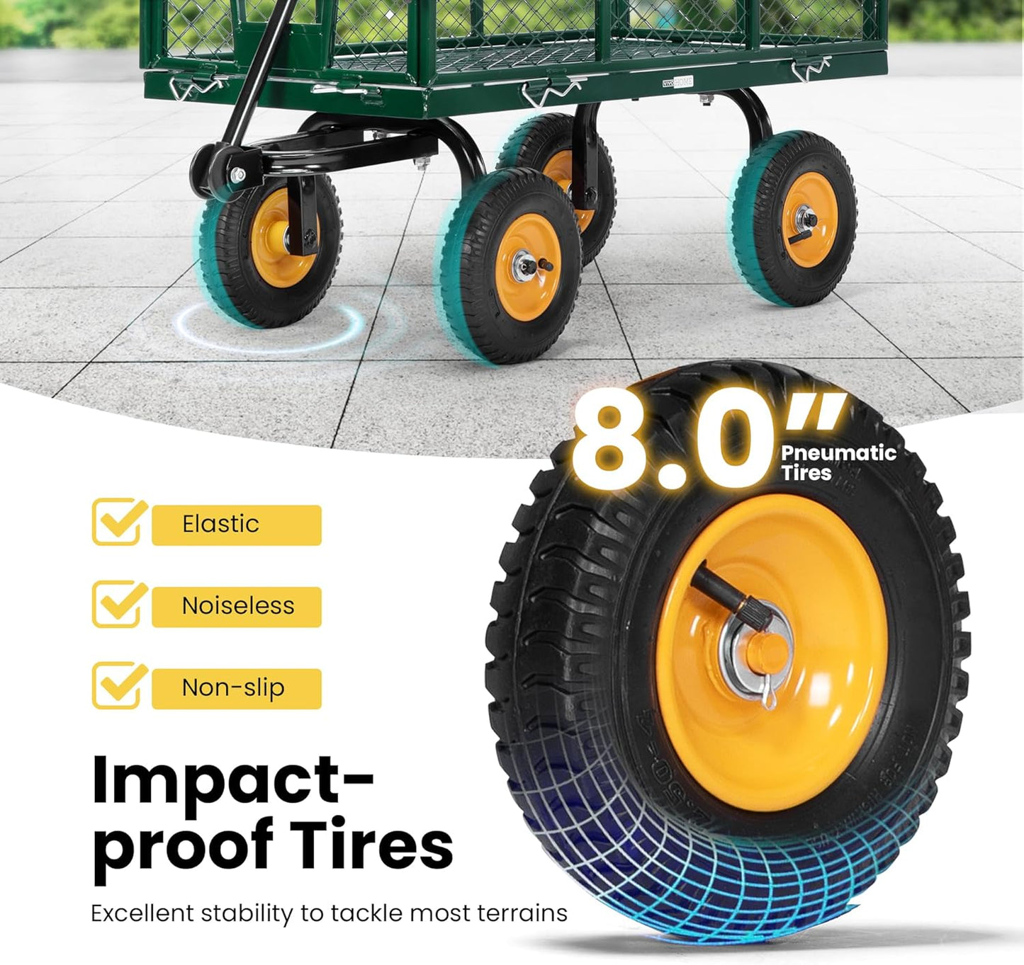 VIVOHOME Heavy Duty 550 Lbs Capacity Mesh Steel Garden Cart Folding Utility Wagon with Removable Sides (Green)