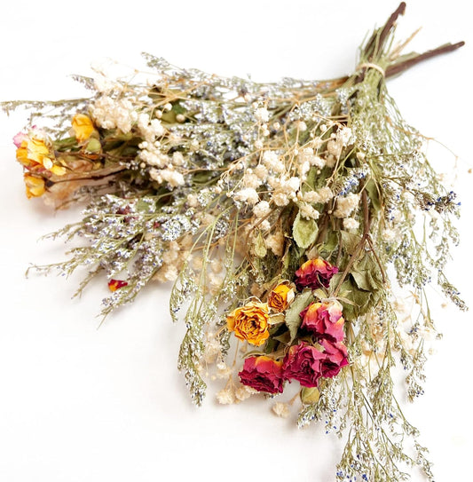 L'BREVOGA Dried Flower Spray Rose Bouquets, 2 Bunches 100% Natural Flowers, Miniature Roses with Baby’s Breath for Decoration Home Party (Spray Rose)