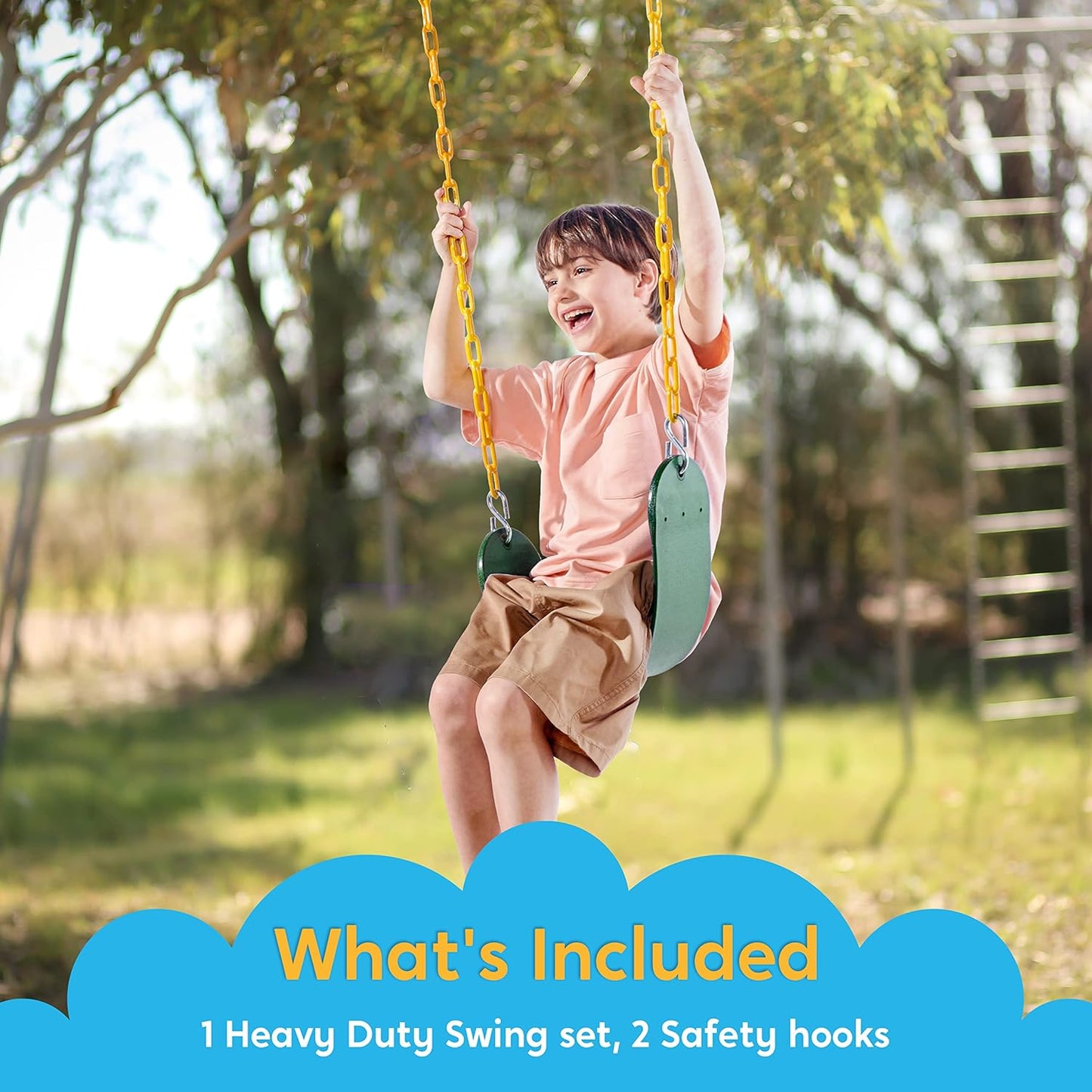 TURFEE Heavy Duty Swing Seat Green Color with 66” Chain, Swing Set Accessories Replacement with Snap Hooks for Kids Outdoor Play Playground