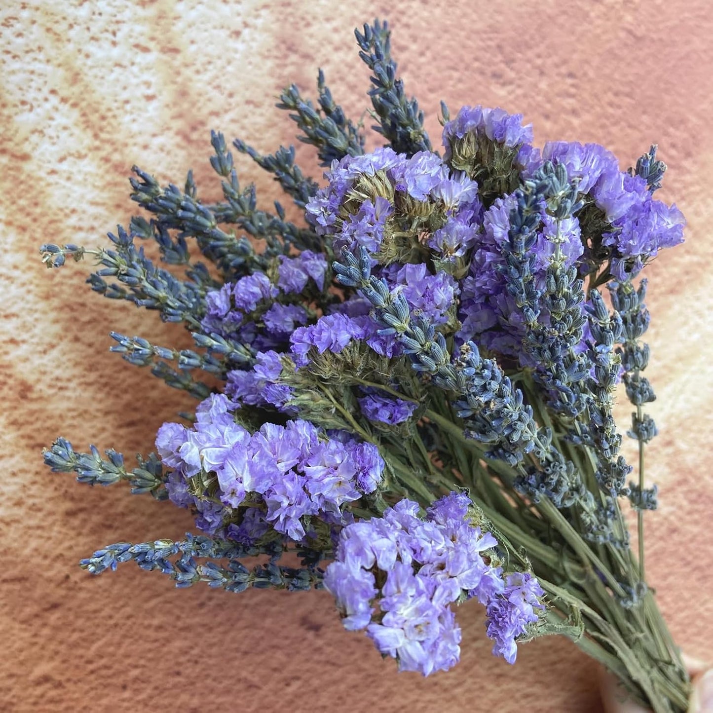 L'BREVOGA Dried Lavender & Statice Flower Bouquets, 100% Natural Dried Flowers for Decoration Home Party - Light Purple, 13.5 in