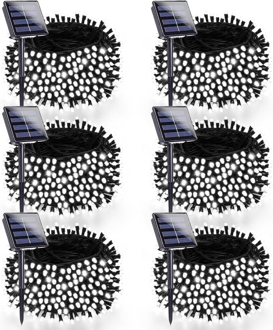 6 Pack 270FT Solar Christmas Lights Outdoor Waterproof, Super Bright 480 LED Solar String Lights with 8 Lighting Modes, Green Wire Twinkle Tree Light for Outside Xmas Party Decor (Cool White)