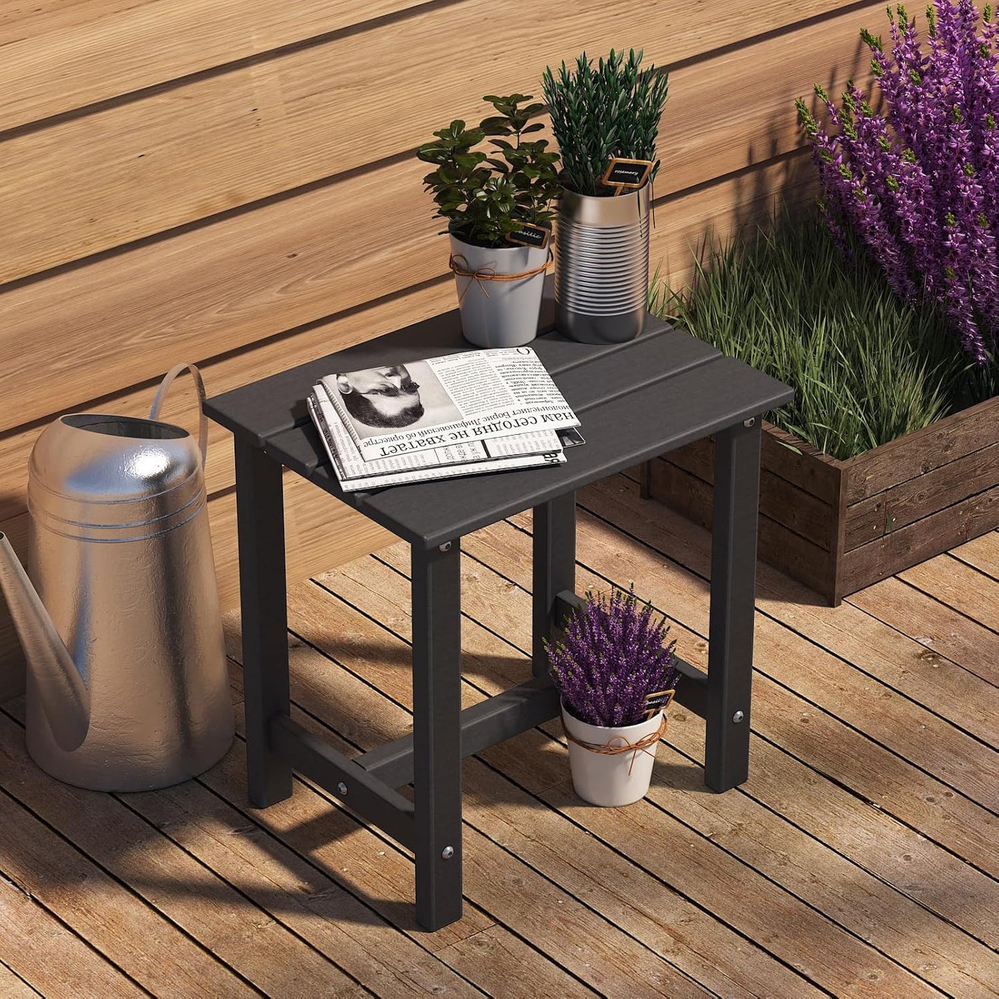 Adirondack Outdoor Side Table, Weather-Resistant/Easy Maintenance Patio Side Table for Backyard, Pool & Porch, Durable & Stylish Patio End Table, Black