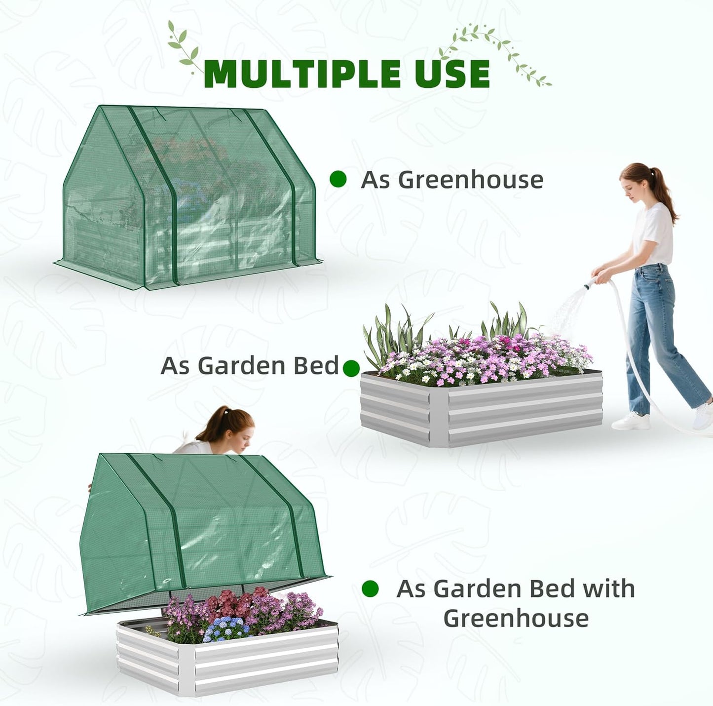 Outsunny 4 x 3 x 3ft Raised Garden Bed with Mini Greenhouse, Galvanized Raised Garden Bed with Cover for Herbs and Vegetables, Small Greenhouse for Patio Garden Balcony, Green
