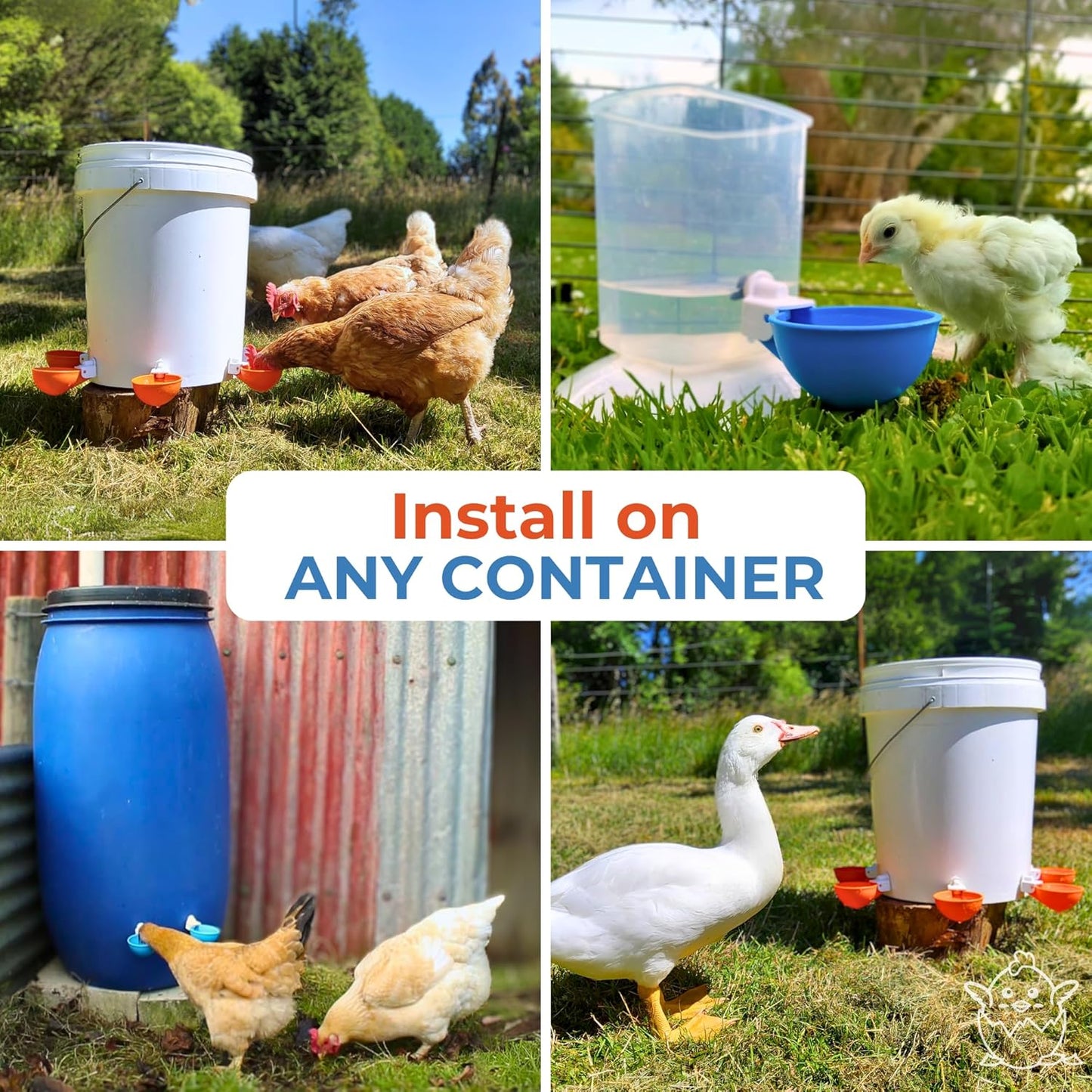 Lil Clucker - Blue Large Automatic Chicken Waterer Cups Suitable for Ducks, Geese, Turkeys, and Bunny Rabbit - Water Feeder Kit - Poultry Waterer - Pack of 12