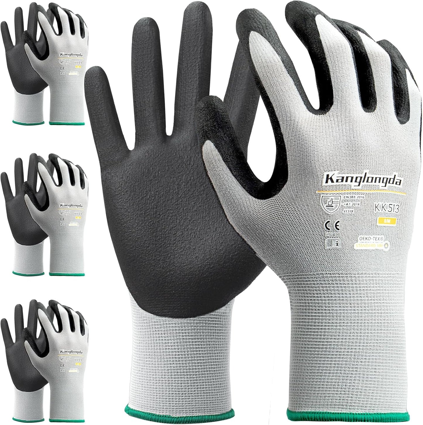 3-Paris Medium Work Gloves for Men and Women, Nitrile Coated Safety Protective Gloves with Grip, Ideal for Gardening, Warehouse, Mechanic, Light Duty Construction Work