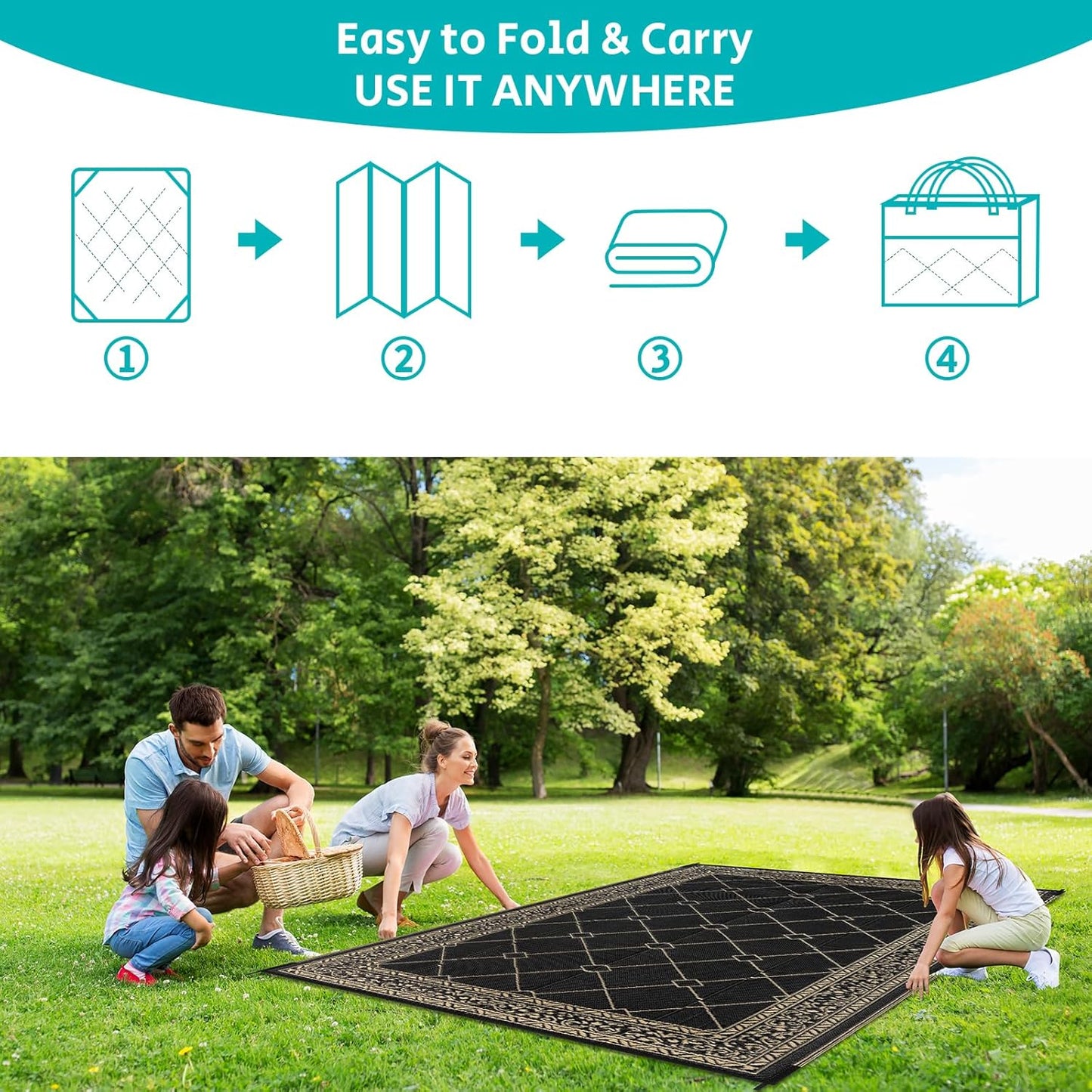 HEBE Outdoor Rug Waterproof 9x12, Reversible Plastic Straw Rug RV Camping Rug, Indoor Outdoor Patio Mat Clearance, Outside Carpet for Porch,Deck,Camper,Balcony,Backyard,Picnic