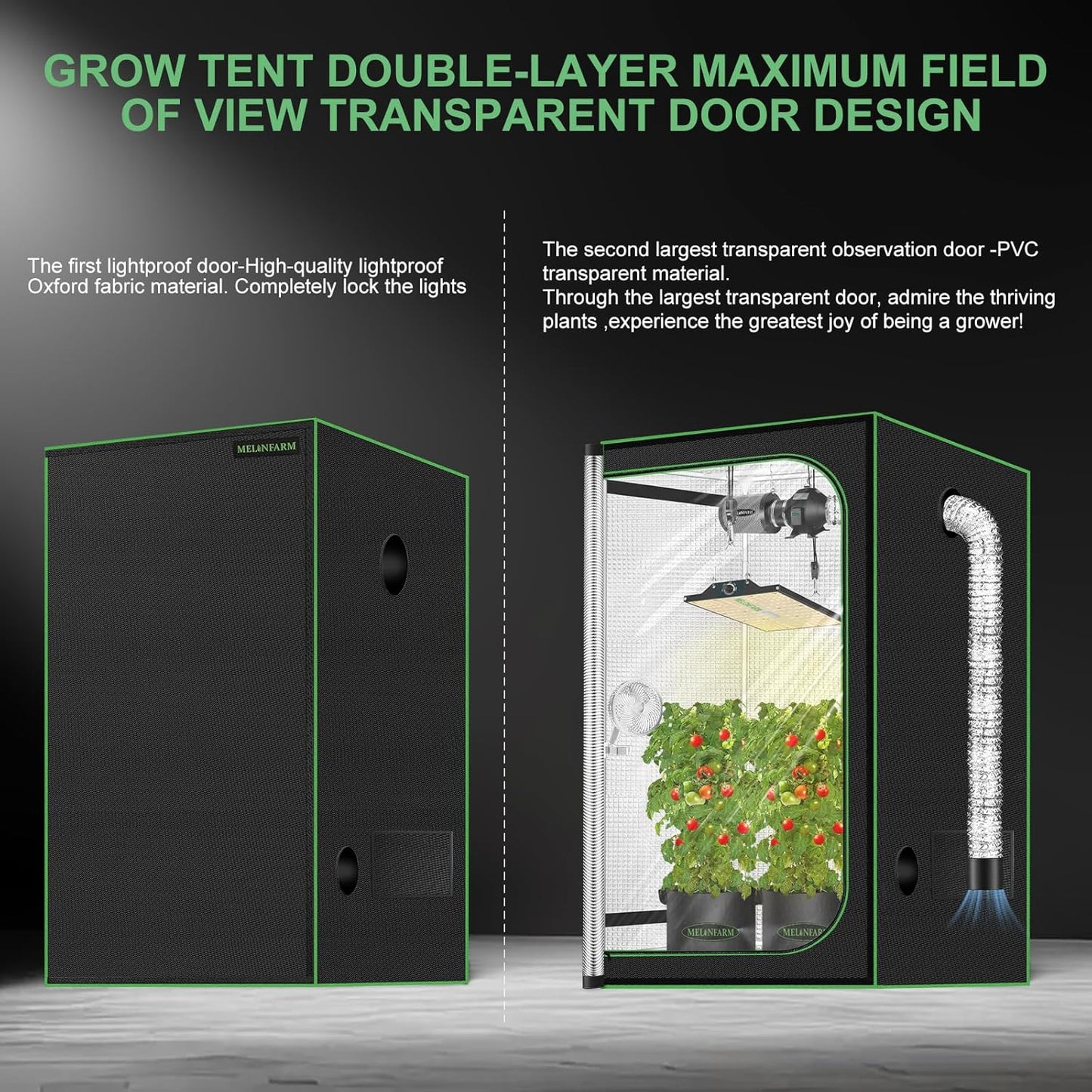 MELONFARM 2x2 Grow Tent, 24"x24"x32" Double Transparent Viewing Door Indoor Grow Tent, Growing Tent with High Reflective Mylar & Floor Tray, Plant Tent for Indoor Hydroponics Growing