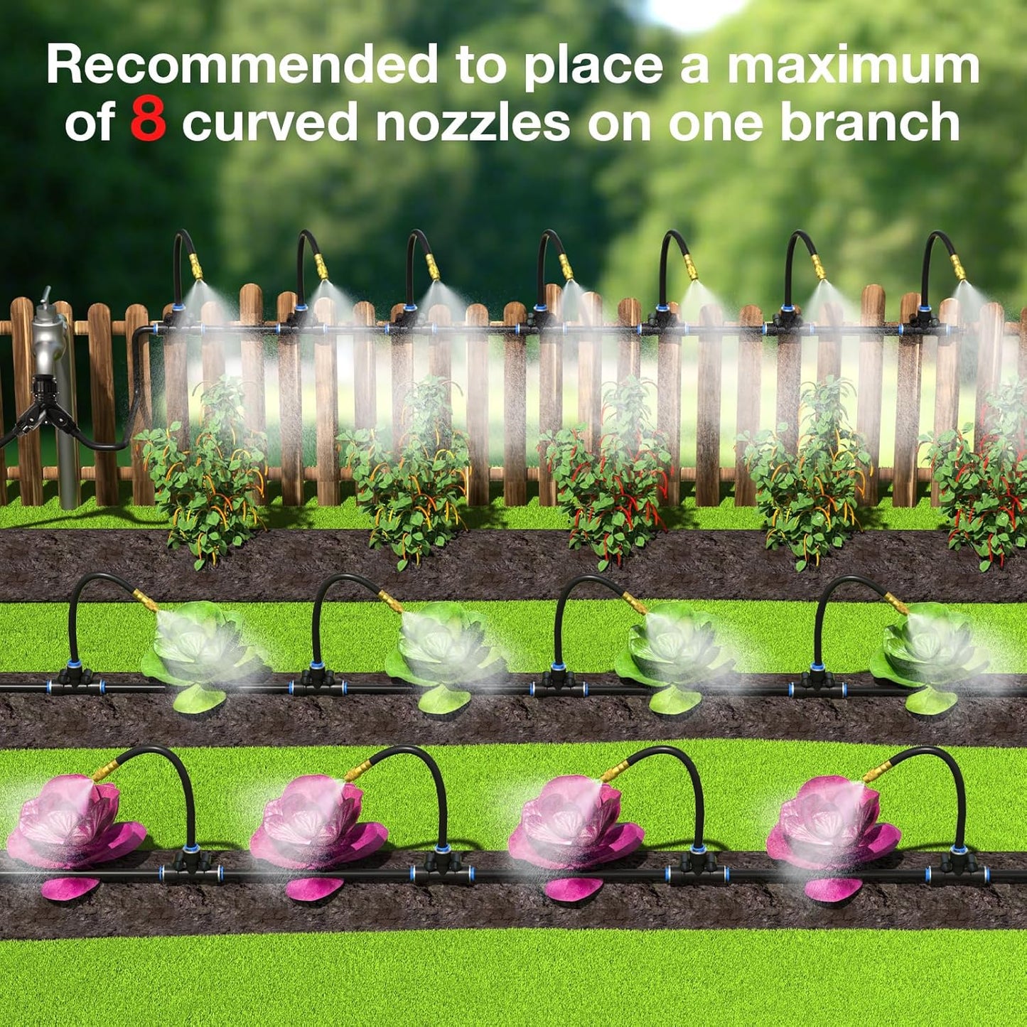 Mixc 2025-Upgrade Drip Irrigation System, No 1/4 Pipe, only 12pcs Adjustable Copper Nobbles and Quick Connectors