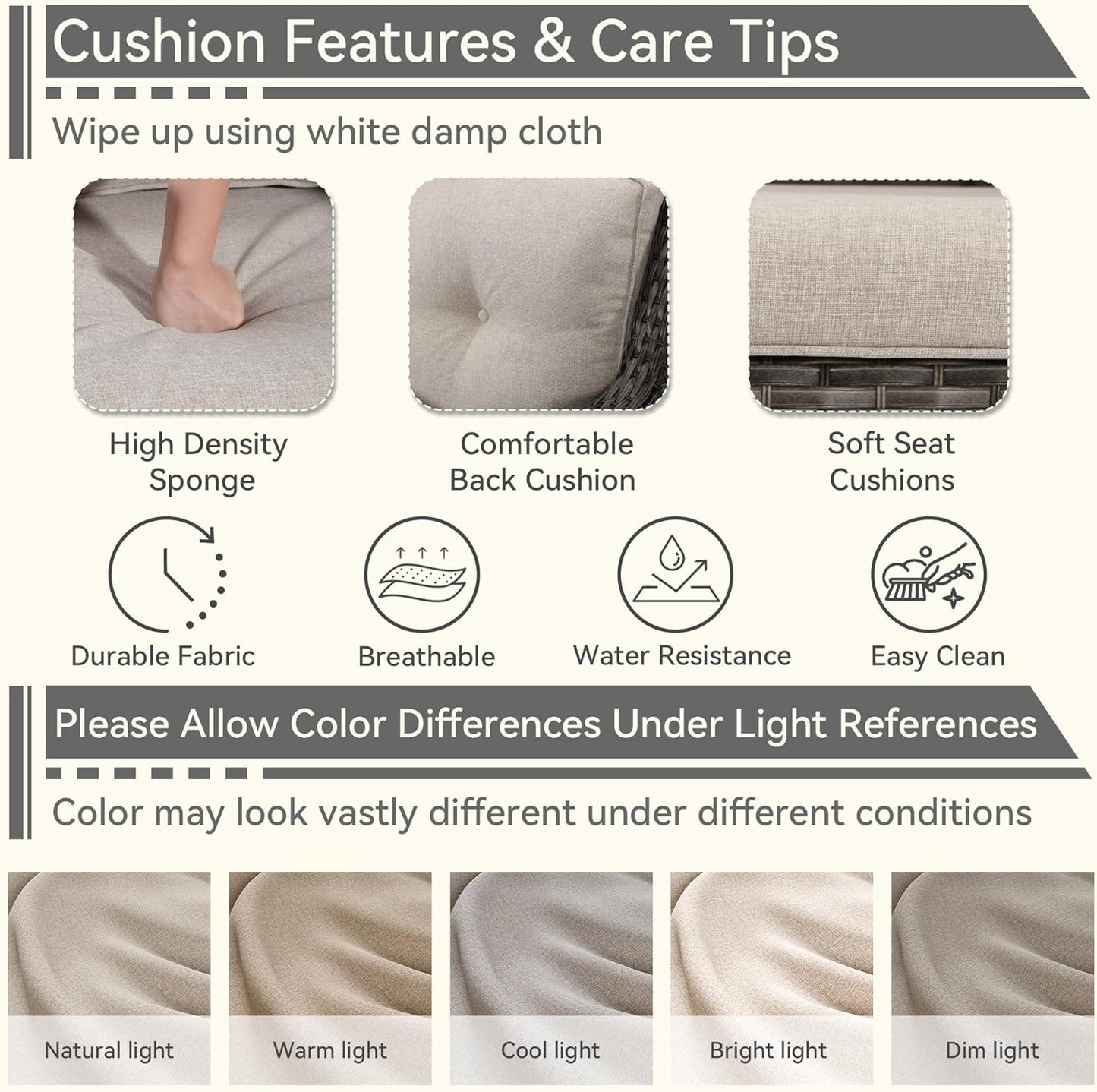 Outdoor Rocking Chair of 2, Wicker Patio Rocker Chair for Yard, Porch, Mixed Brown Grey Rattan, Beige Cushions