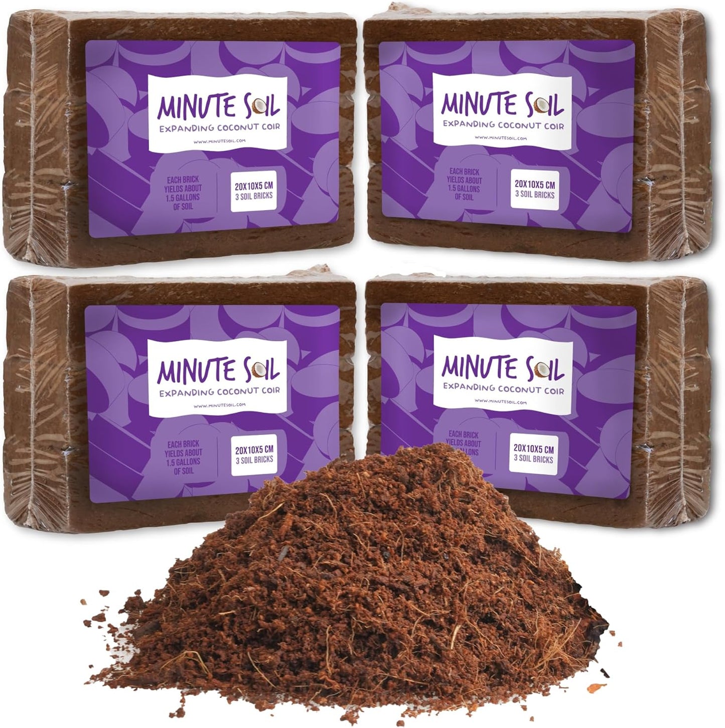 Minute Soil Organic Coco Peat 12 Pack – Lightweight Growing Bricks Expand to 18 Gal – Potting Mix for Microgreens, Herbs, Vegetables, Flowers, Indoor Containers, Seed Trays