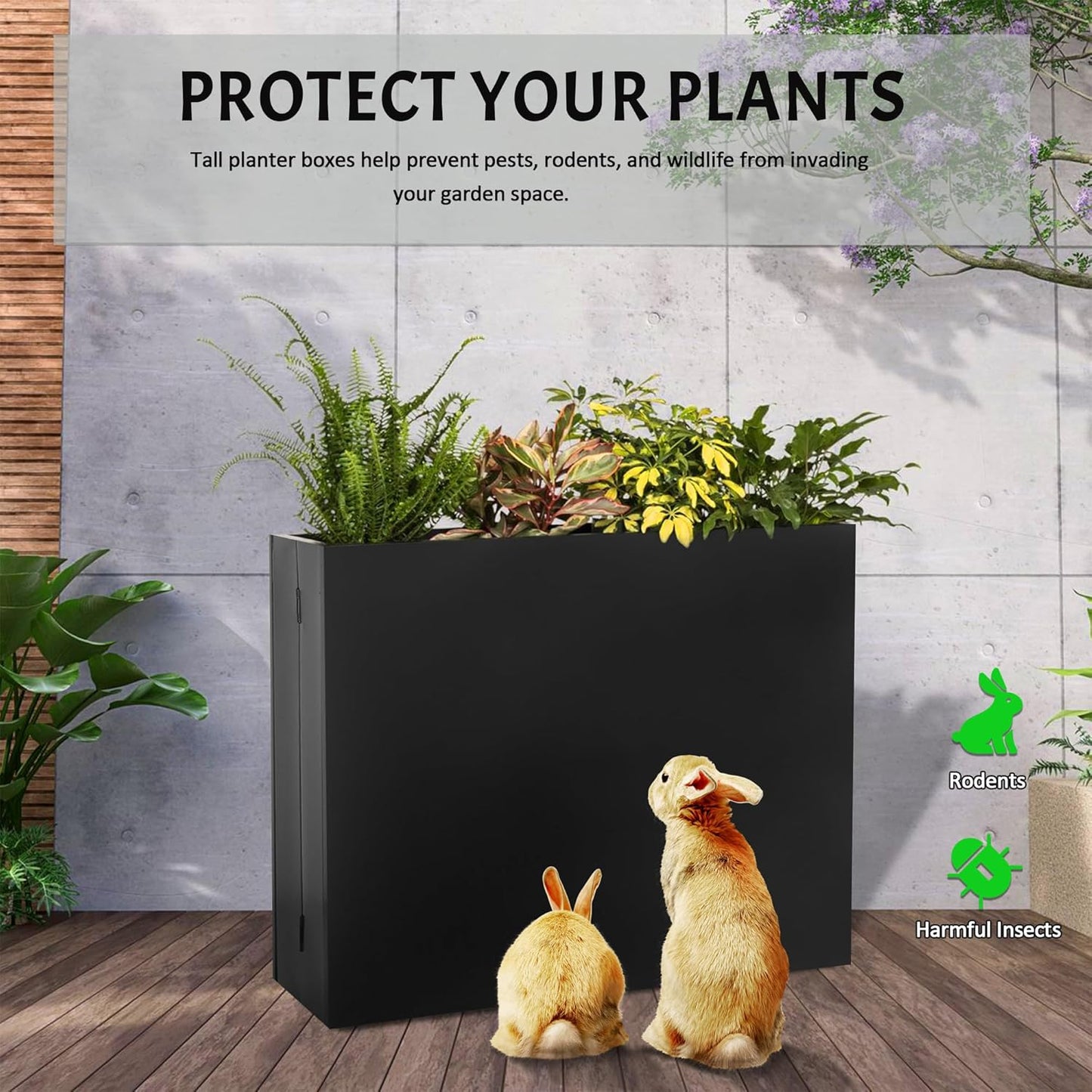 Metal Rectangular Planter, 35.5"x 10"x 28" Black Planter Box for Outdoor, Easy Installation Galvanized Steel Planter with Drainage Holes, Outdoor Planter for Porch/Patio/Garden