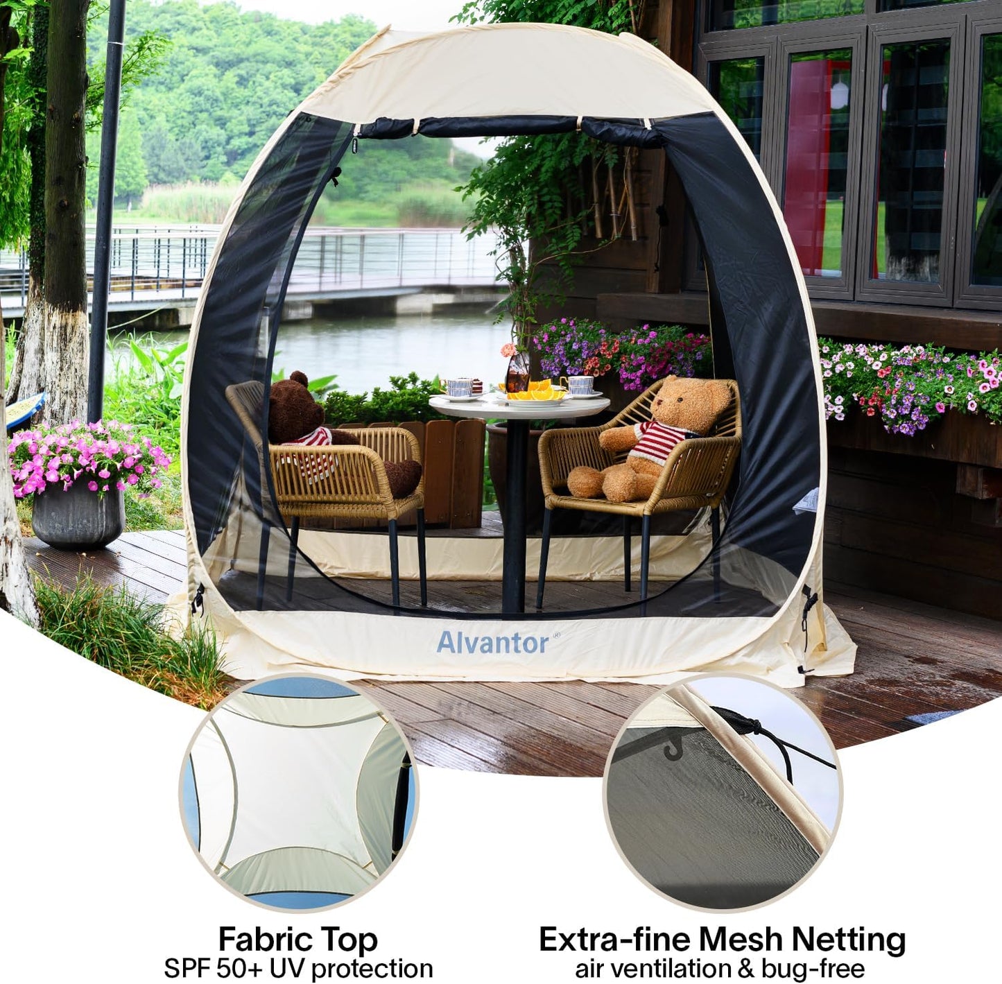 Alvantor Screen House Gazebo, 6-10-15 Person Pop Up Igloo Screened Canopy Tent with Mosquito Netting Sides, Instant UV Resistant Sun Shelter for Garden, Patio, Backyard