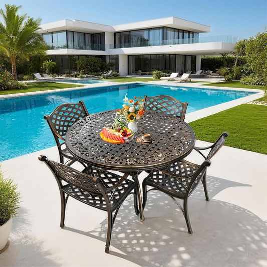 5 Piece Patio Dining Set, All-Weather Metal Outdoor Table and Chairs Set of 4, Cast Aluminum Patio Furniture Set for Patio, Garden, Backyard, Balcony