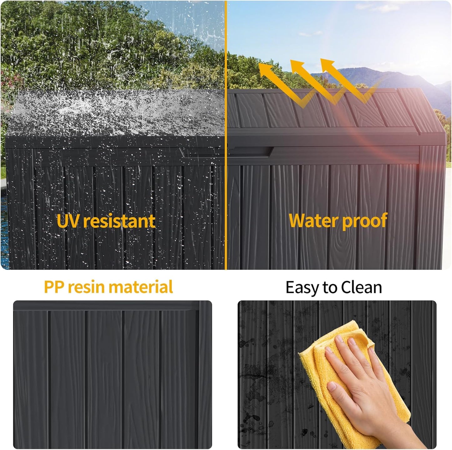 80 Gallon Outdoor Storage Box Waterproof Lockable Resin Deck Box Large, Patio Storage Bin for Pool Accessories Cushion Furniture, Garden Tools, UV-Resistant Outside Delivery Black